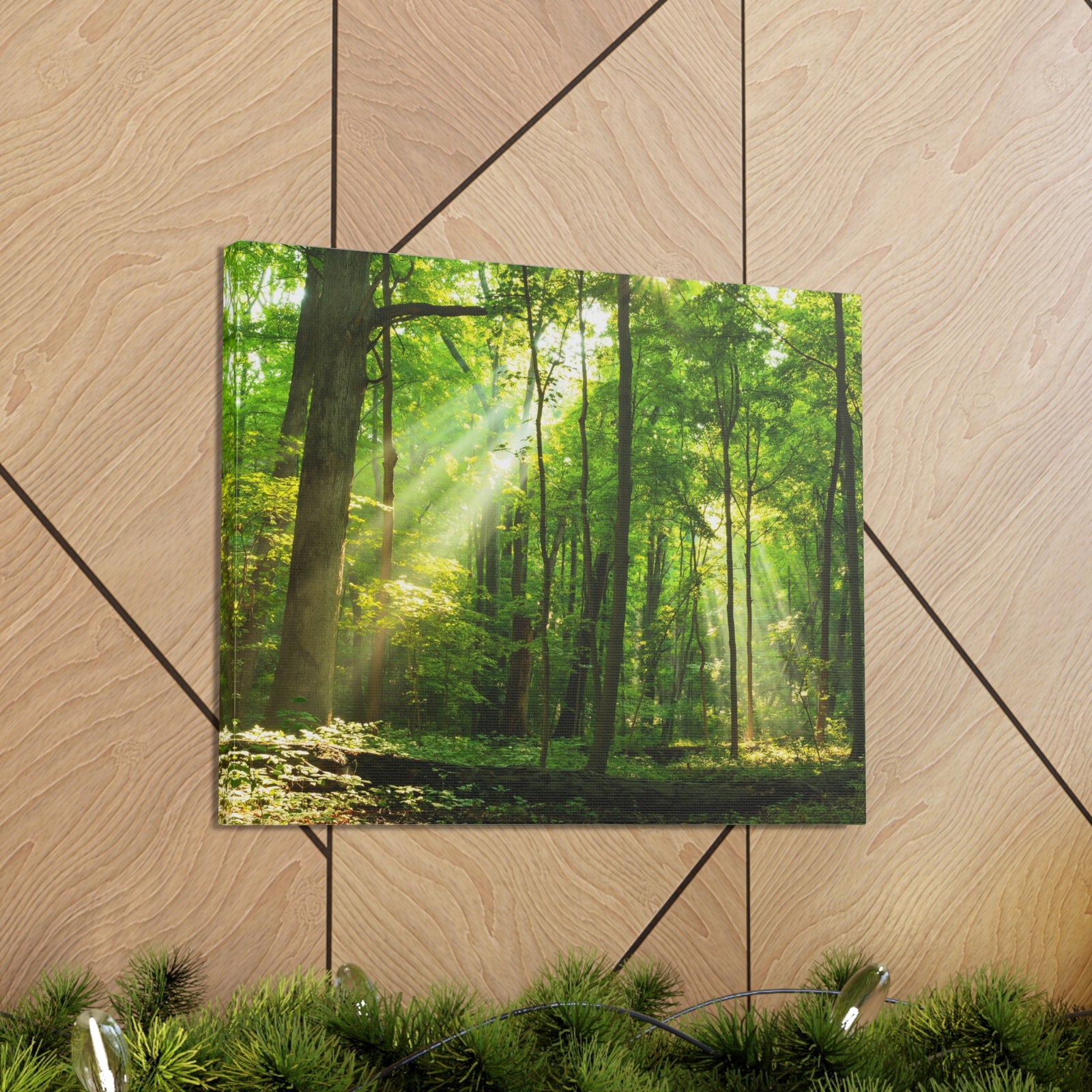 Green Forest Summer Sunlight Nature Wilderness Photography Canvas Wall Art for Home Decor Ready-to-Hang-Express Your Love Gifts