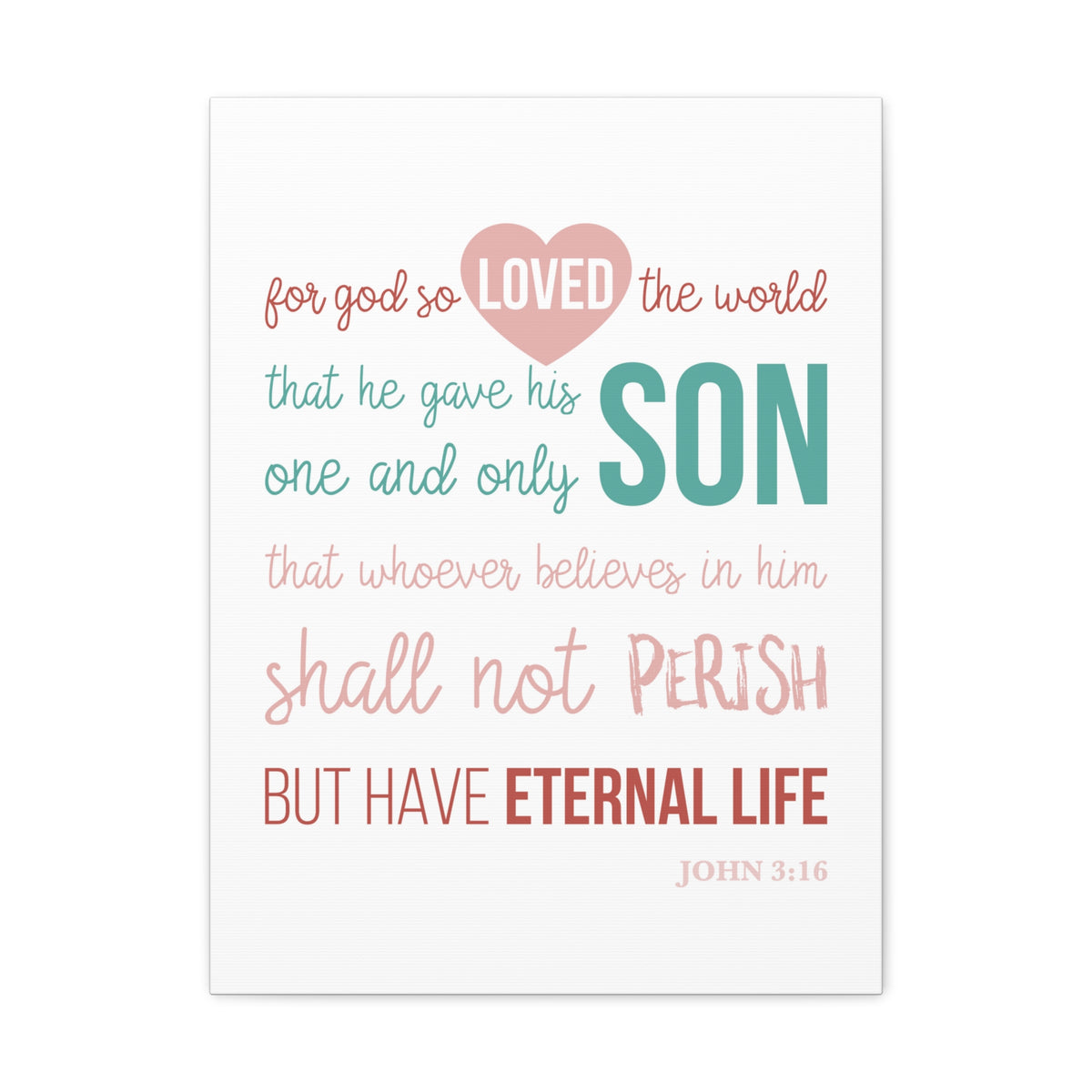 Scripture Canvas For God So Love John 3:16 Christian Wall Art Bible Verse Print Ready To Hang-Express Your Love Gifts