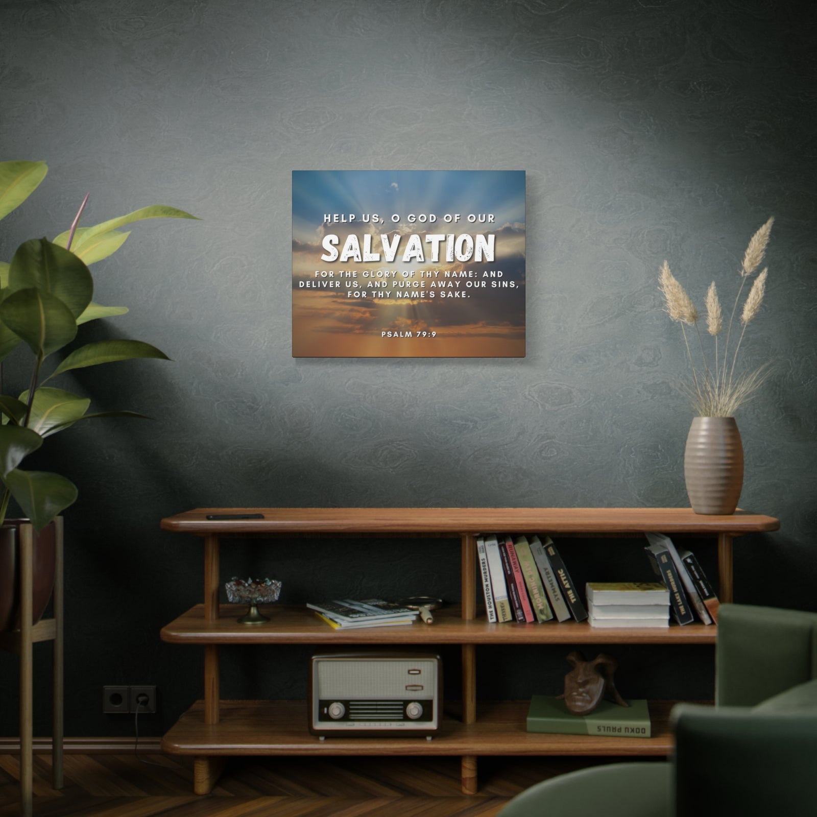 Scripture Canvas Salvation Psalm 79:9 Christian Wall Art Bible Verse Print Ready to Hang-Express Your Love Gifts