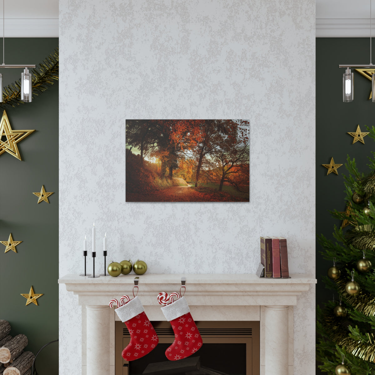 Autumn Park Orange Tree Nature Wilderness Photography Canvas Wall Art for Home Decor Ready-to-Hang-Express Your Love Gifts