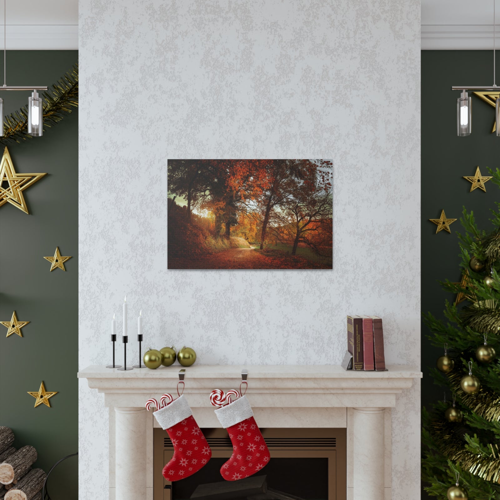 Autumn Park Orange Tree Nature Wilderness Photography Canvas Wall Art for Home Decor Ready-to-Hang-Express Your Love Gifts