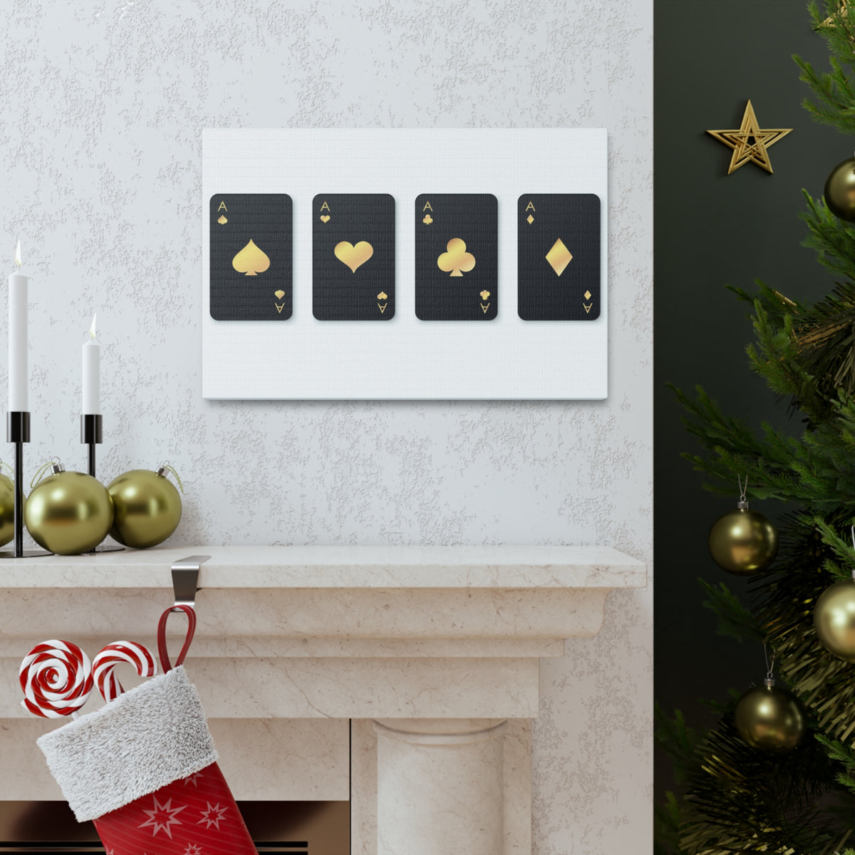 Four Black Aces Card Suits Playing Card Canvas Wall Art for Home Decor Ready-to-Hang-Express Your Love Gifts