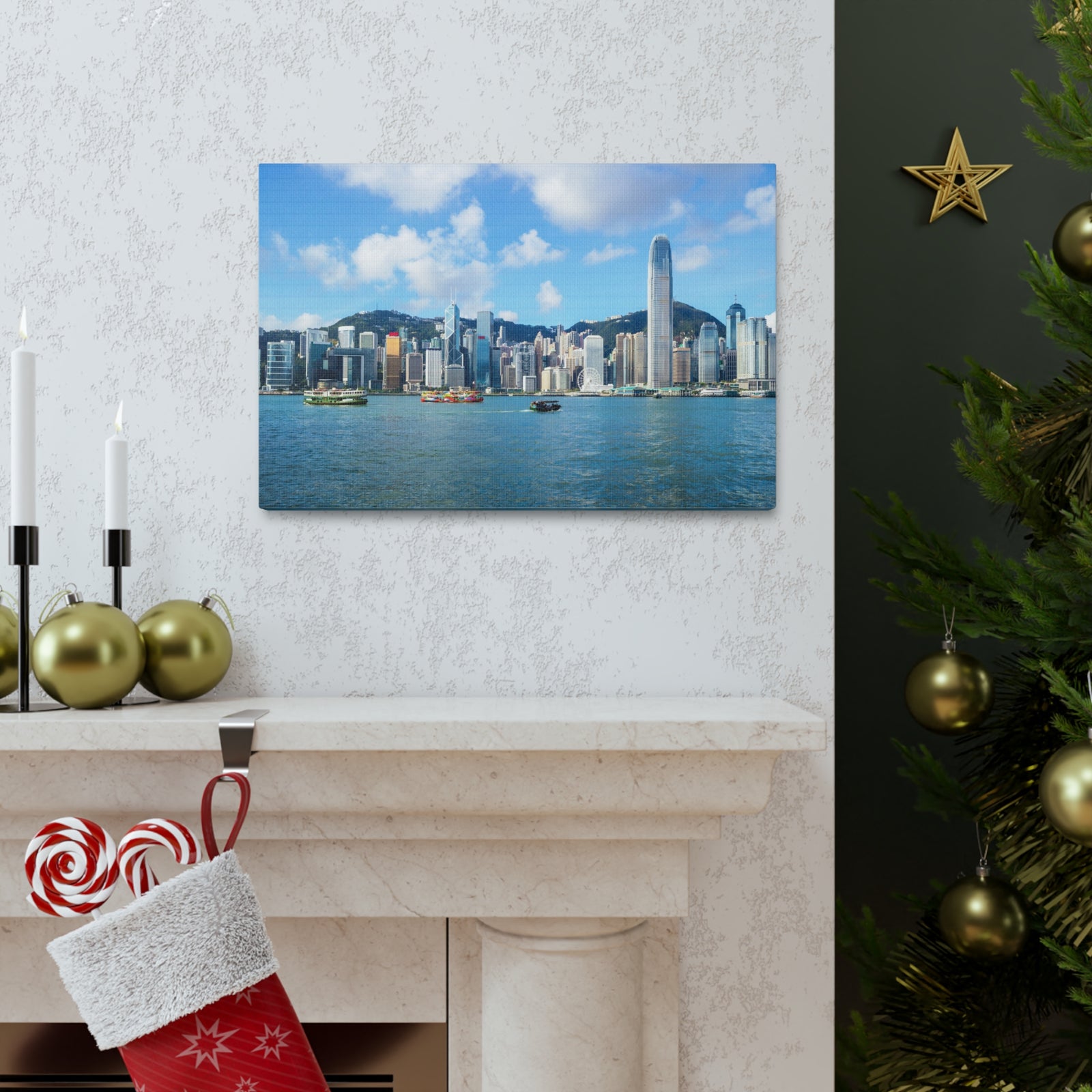 Hong Kong Daytime Skyline Canvas Artwork High-Quality Breathtaking Stunning Cityscape for Home Decor Ready to Hang-Express Your Love Gifts