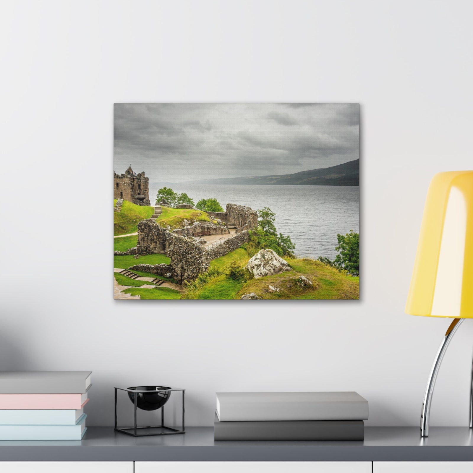Loch Ness Scotland Modern Ruins of Urquhart Castle Multicolor Scenic Nature Photography Canvas Home Office Decor Ready to Hang-Express Your Love Gifts