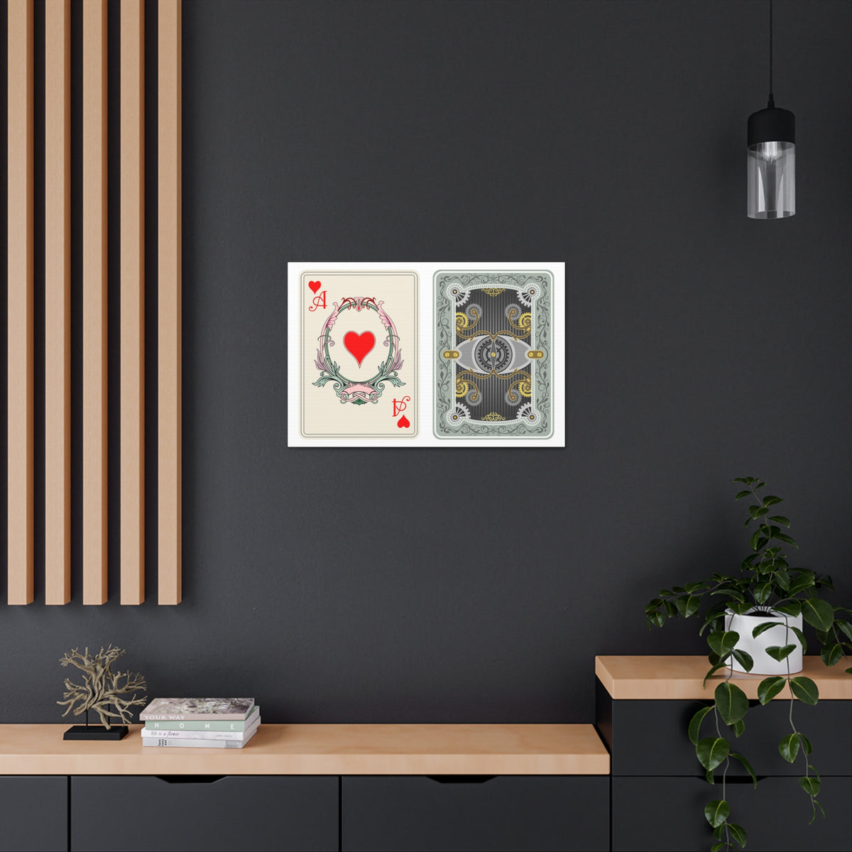 Steampunk Style Ace Of Hearts Playing Card Canvas Wall Art for Home Decor Ready-to-Hang-Express Your Love Gifts