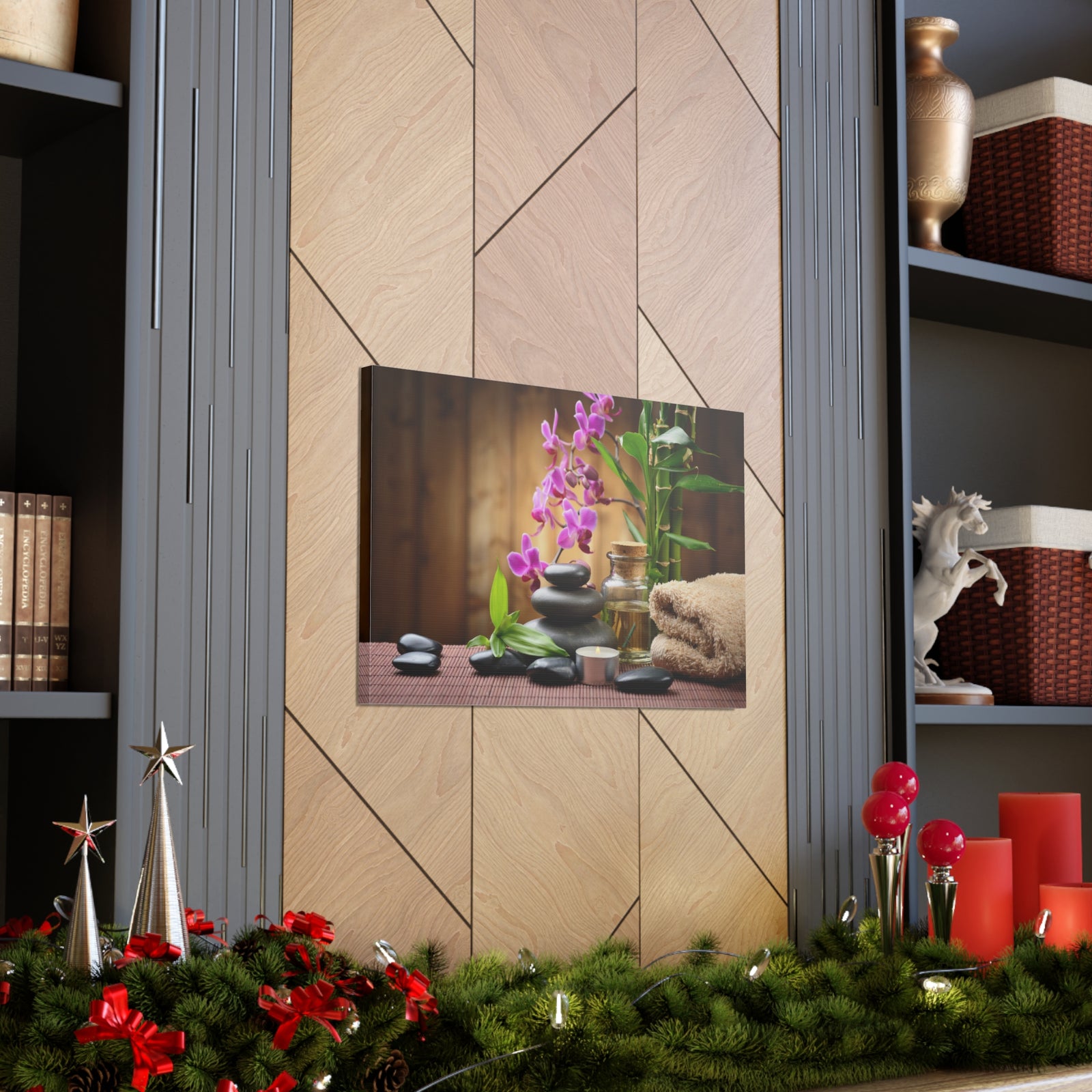 Stones on the Wood Forest Floral Nature Photography Canvas Wall Art for Home Decor Ready-to-Hang-Express Your Love Gifts