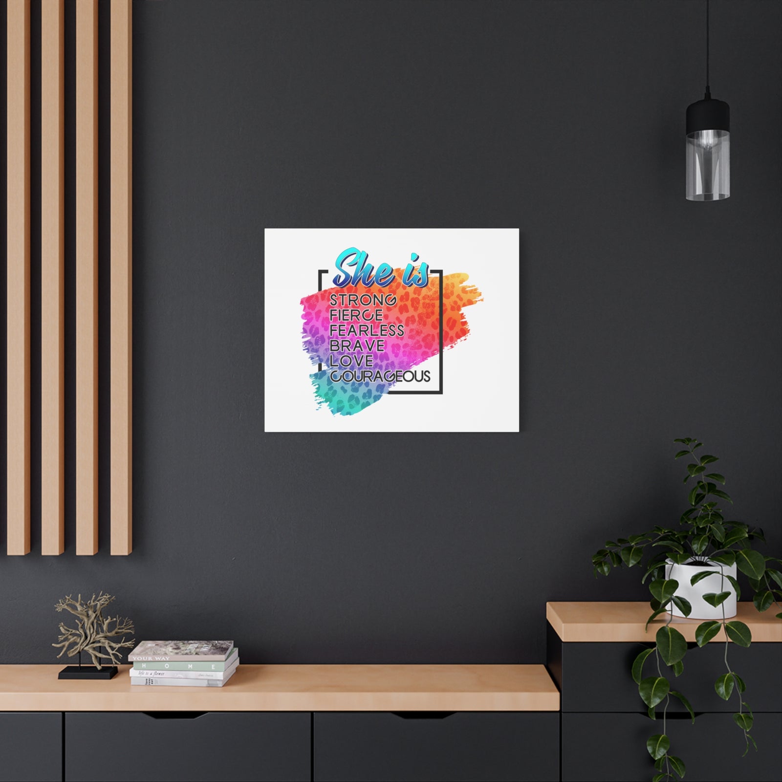 Scripture Canvas She Is Courageous Psalm 31:24 Christian Wall Art Bible Verse Print Ready to Hang-Express Your Love Gifts