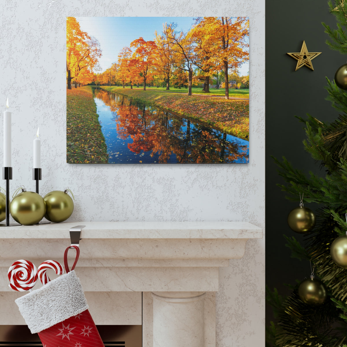 Obvodny Canal in Autumn Forest Floral Nature Photography Canvas Wall Art for Home Decor Ready-to-Hang-Express Your Love Gifts