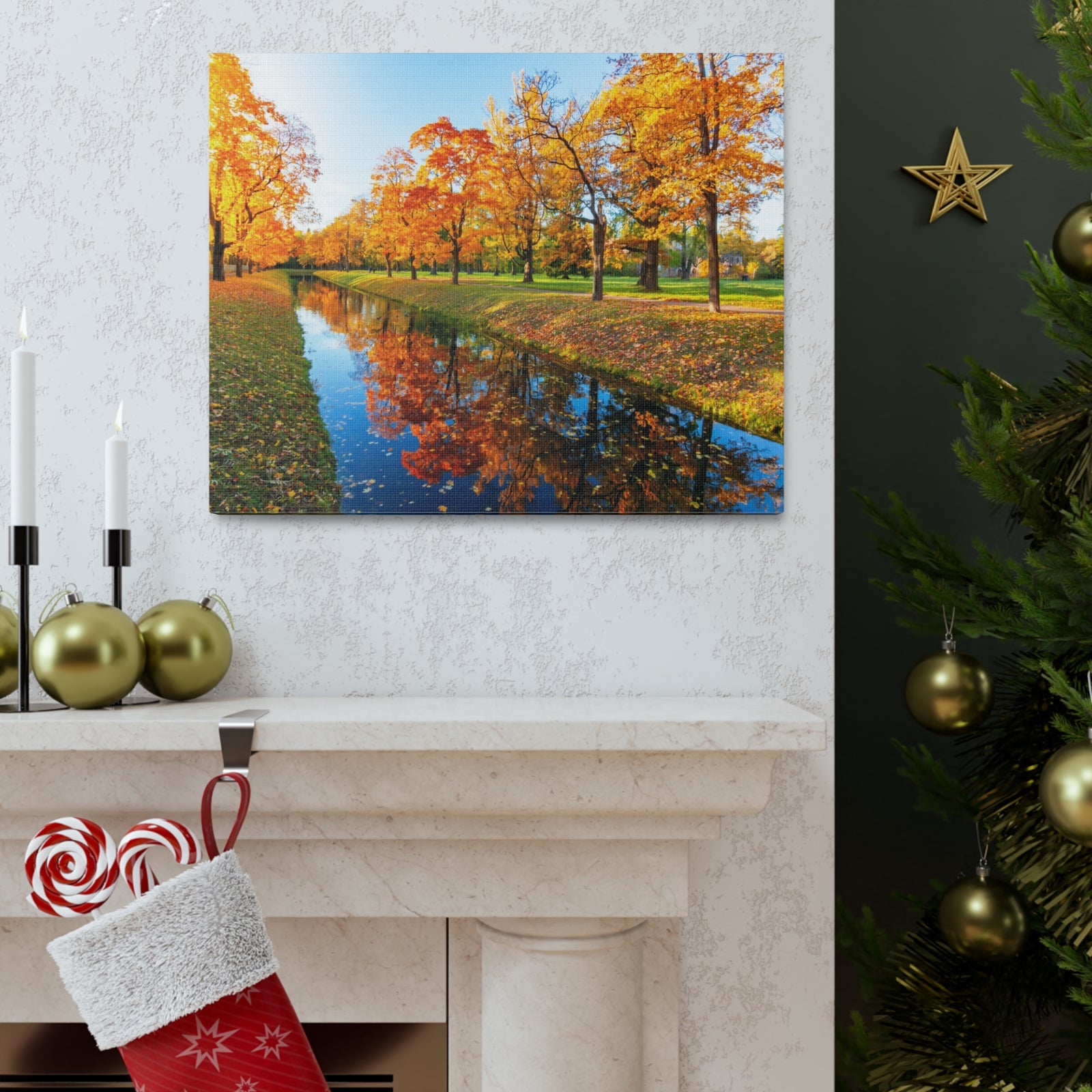 Obvodny Canal in Autumn Forest Floral Nature Photography Canvas Wall Art for Home Decor Ready-to-Hang-Express Your Love Gifts