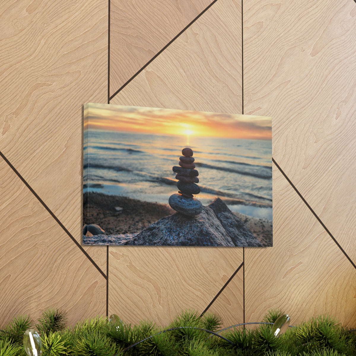 Pebbles Stack Over Beach Nature Wilderness Photography Canvas Wall Art for Home Decor Ready-to-Hang-Express Your Love Gifts