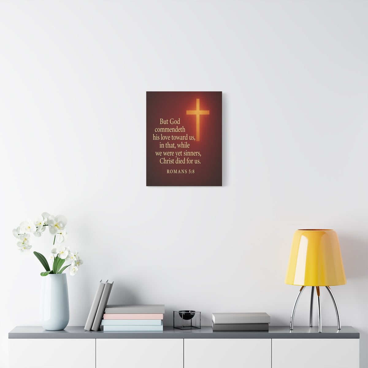 Bible Verse Canvas Romans 5:8 Christian Home Décor Wall Art Scripture Ready to Hang Faith Print-Express Your Love Gifts