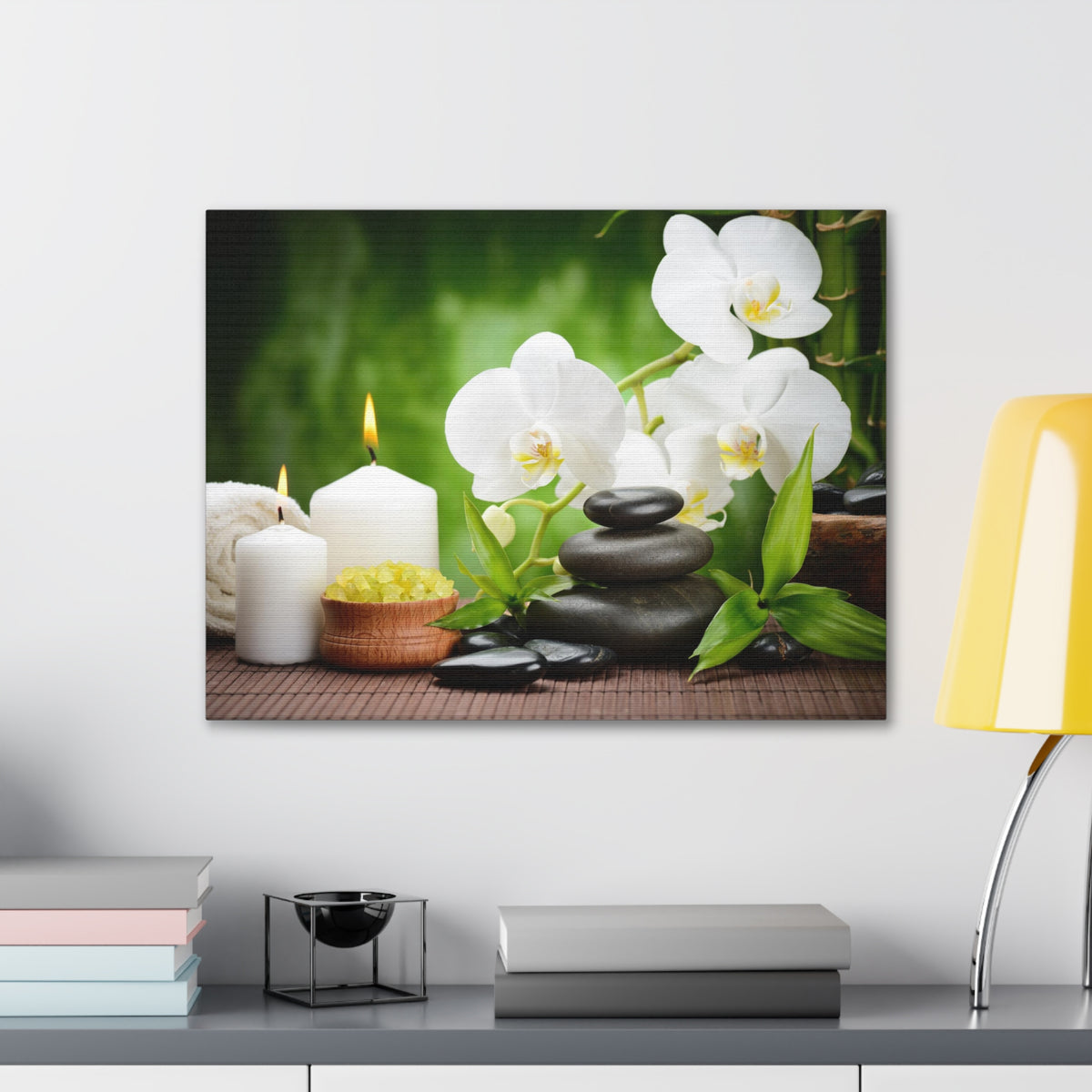 Zen Stones and Orchid Forest Floral Nature Photography Canvas Wall Art for Home Decor Ready-to-Hang-Express Your Love Gifts
