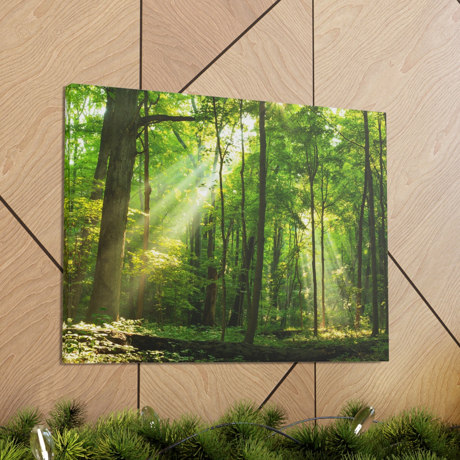 Green Forest Summer Sunlight Nature Wilderness Photography Canvas Wall Art for Home Decor Ready-to-Hang-Express Your Love Gifts