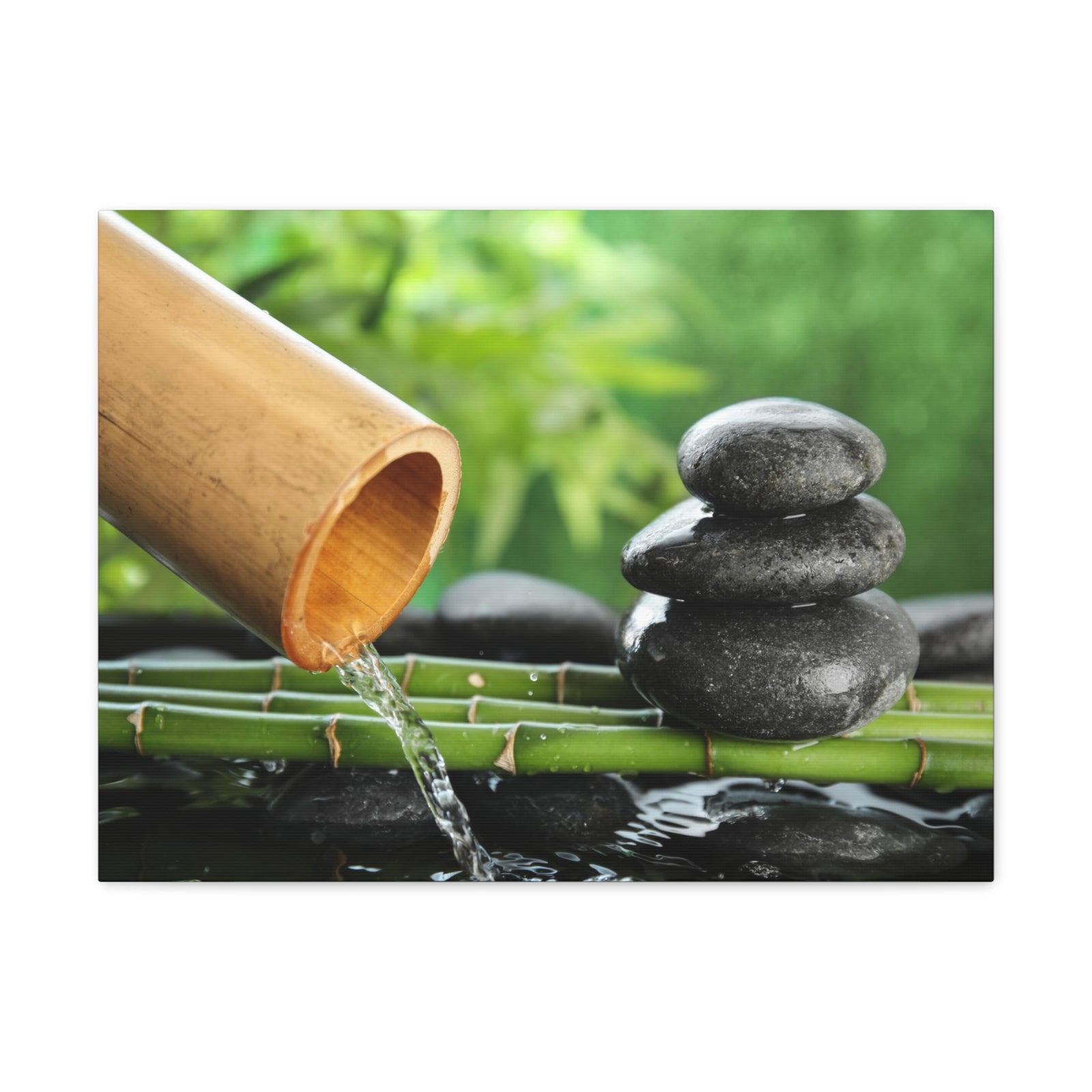 Traditional Bamboo Fountain Forest Floral Nature Photography Canvas Wall Art for Home Decor Ready-to-Hang-Express Your Love Gifts