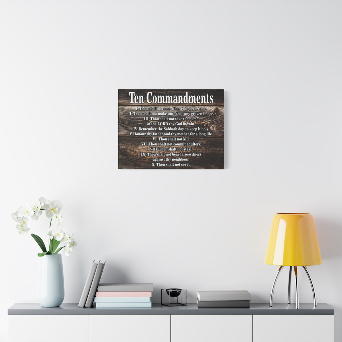 Scripture Canvas Ten Commandments Wood Brown Christian Wall Art Print Ready to Hang-Express Your Love Gifts