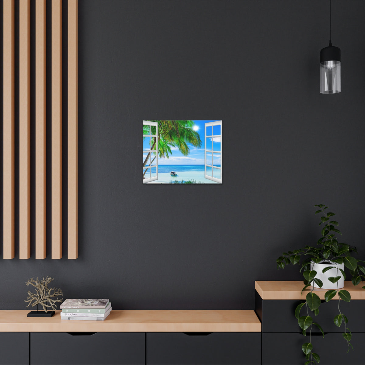 Canvas Print Wall Art Window Beach Coconut View Nature Photography Realism Scenic Landscape Colorful Multicolor for Home Decor Ready to Hang-Express Your Love Gifts
