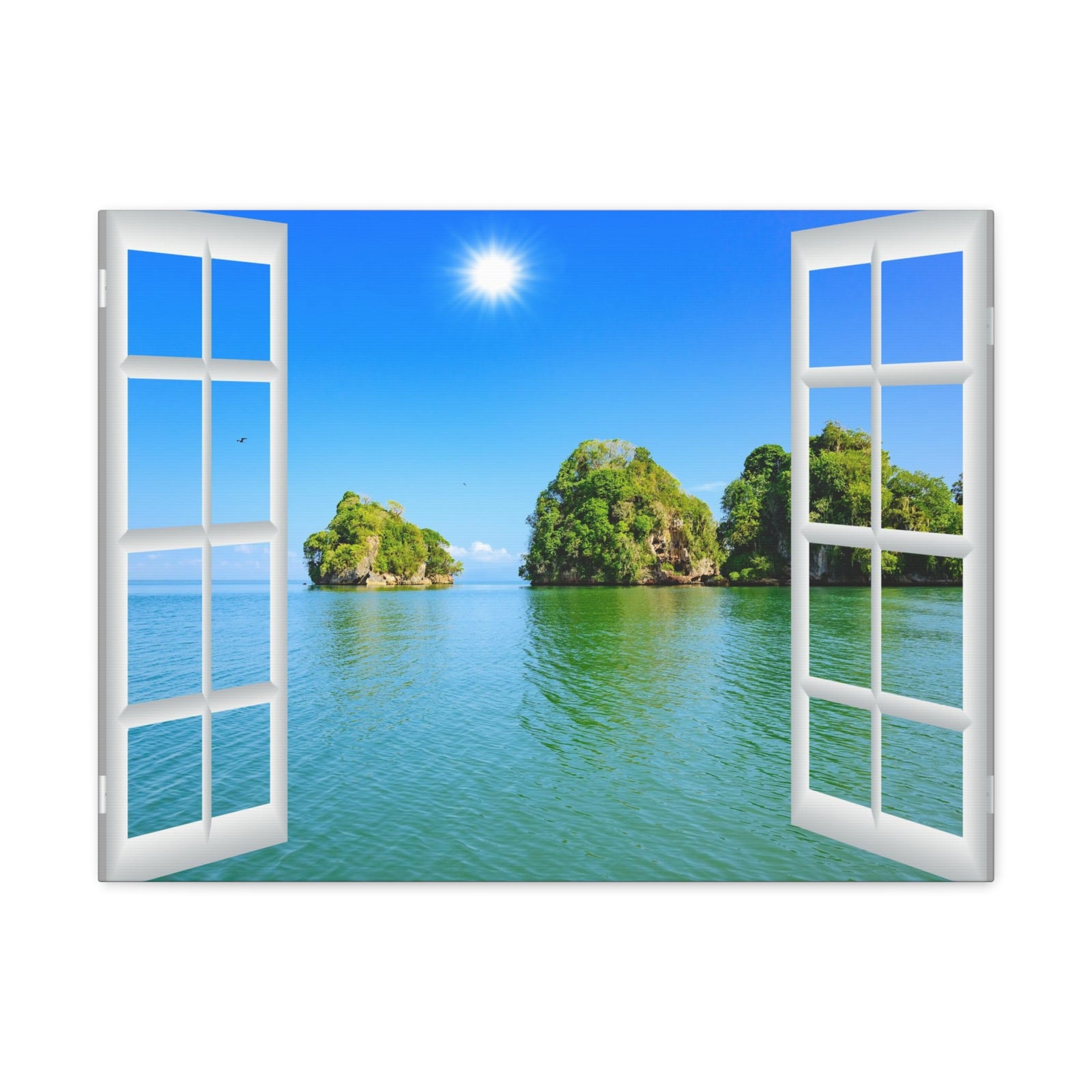 Canvas Print Wall Art Window Sea Islands View Nature Photography Realism Scenic Landscape Colorful Multicolor for Home Decor Ready to Hang-Express Your Love Gifts