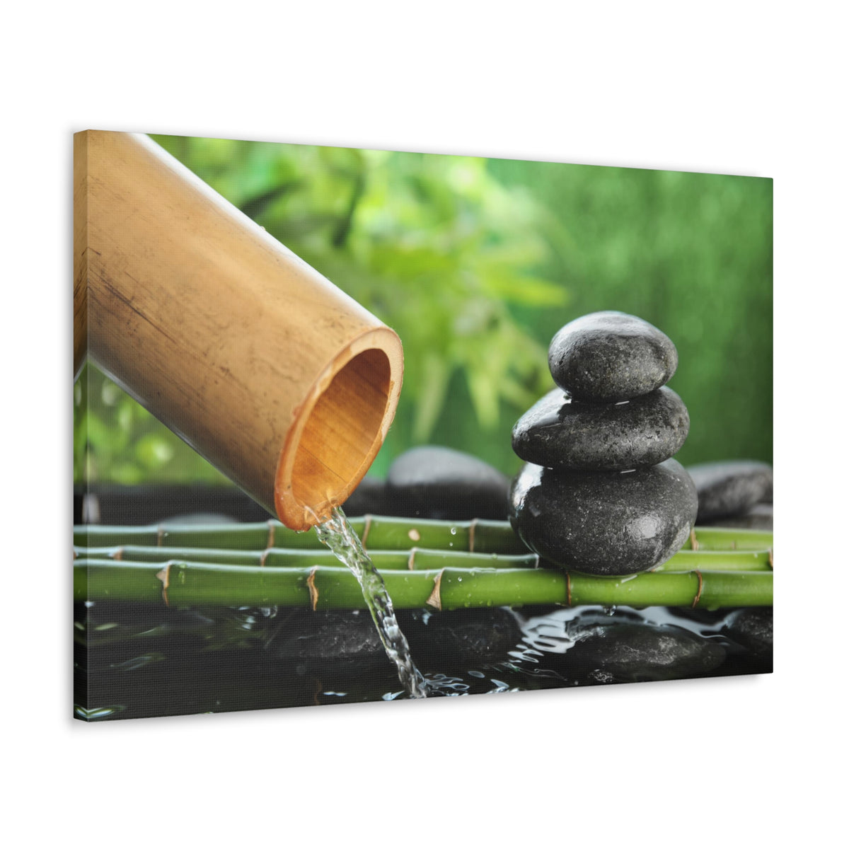 Traditional Bamboo Fountain Forest Floral Nature Photography Canvas Wall Art for Home Decor Ready-to-Hang-Express Your Love Gifts