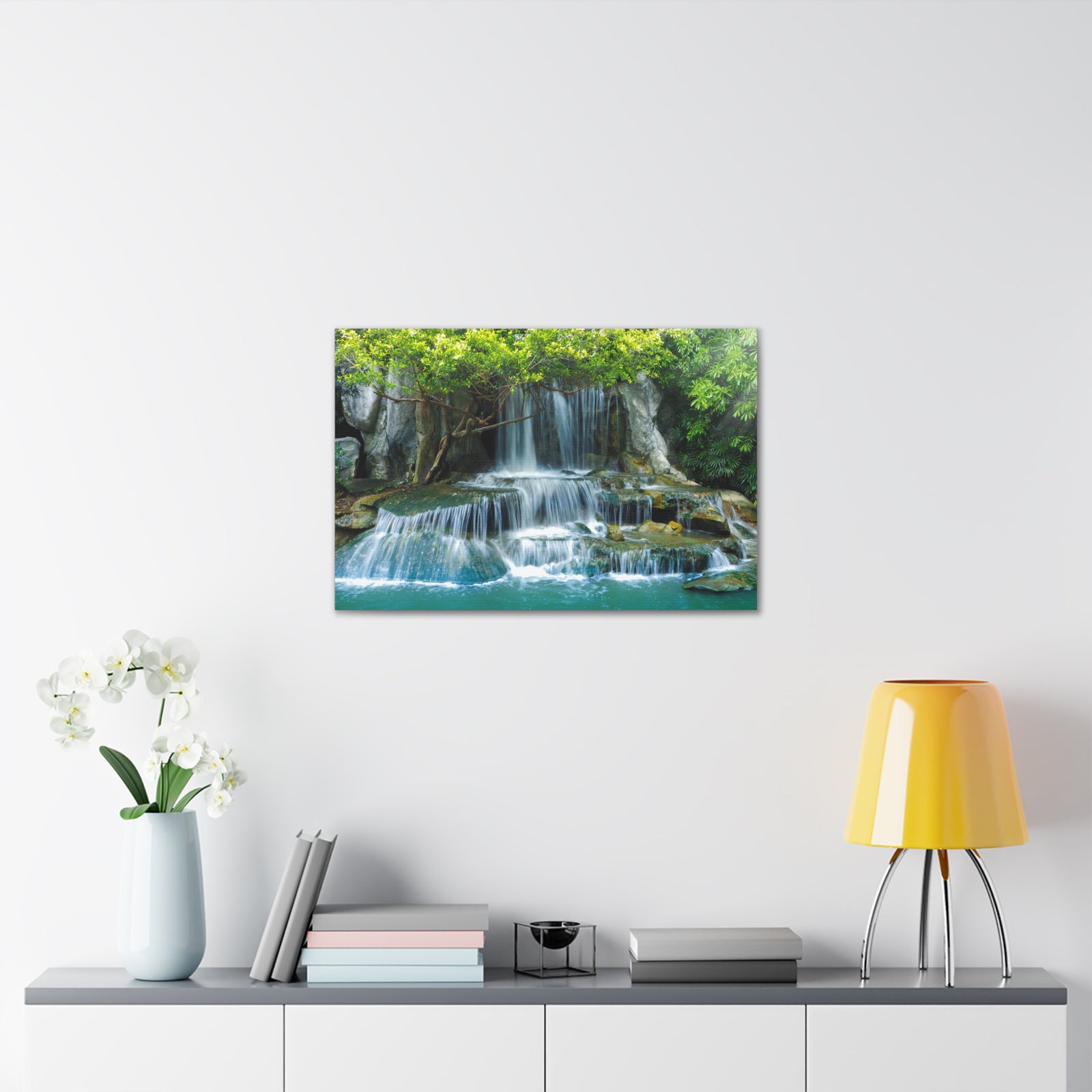 Forest Jungle Cascading Waterfall Nature Wilderness Photography Canvas Wall Art for Home Decor Ready-to-Hang-Express Your Love Gifts