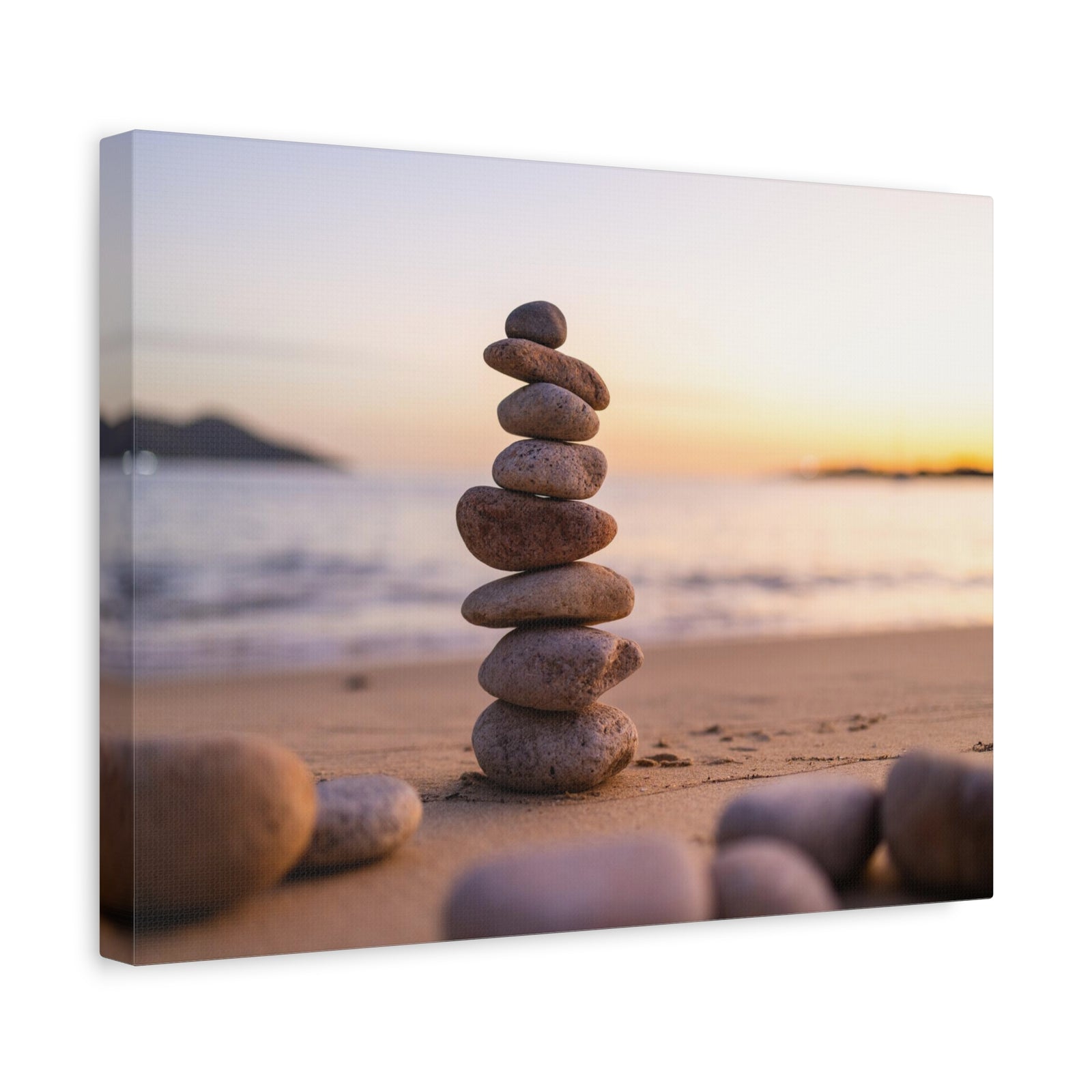 Pebbles Stack Over Blue Sea Nature Wilderness Photography Canvas Wall Art for Home Decor Ready-to-Hang-Express Your Love Gifts