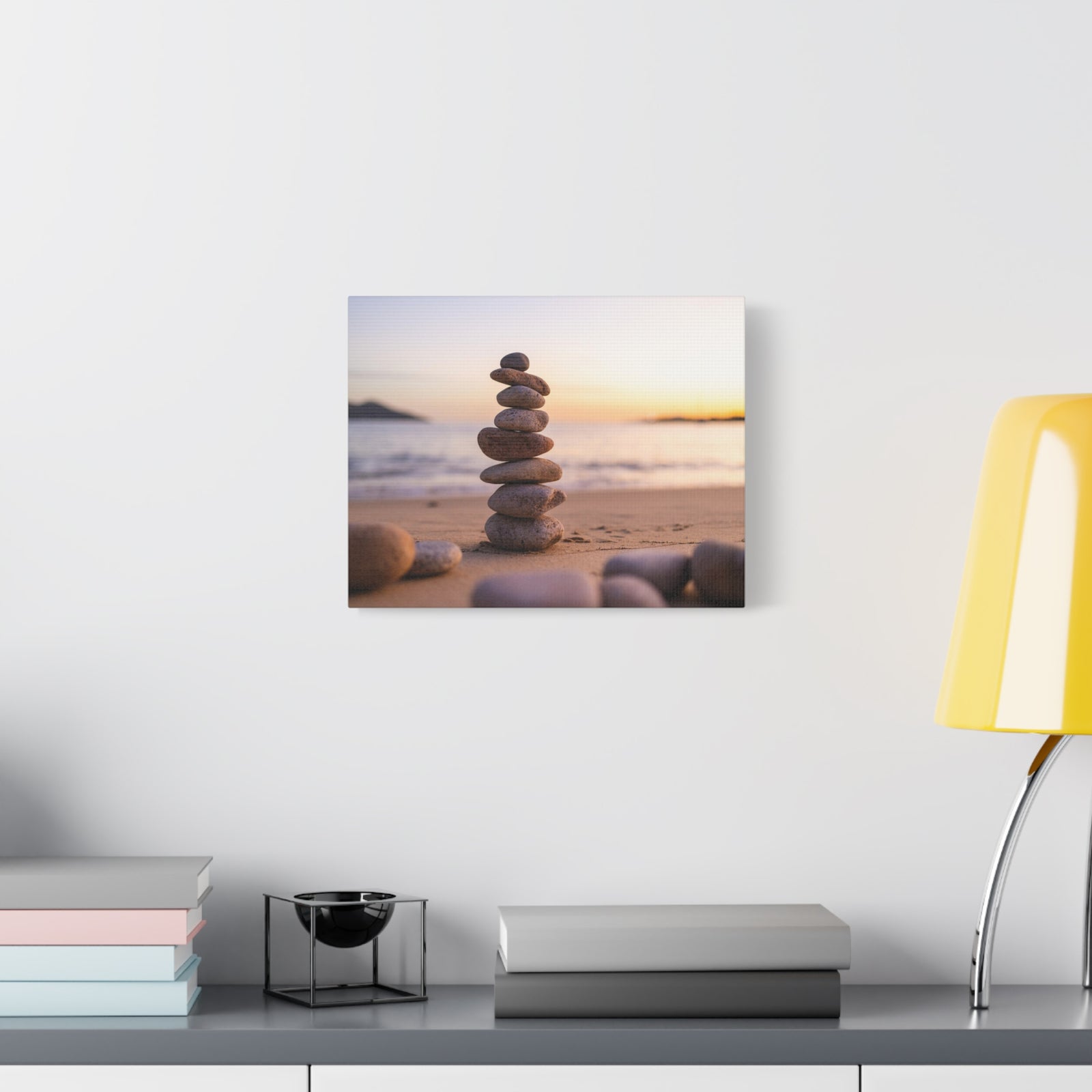 Pebbles Stack Over Blue Sea Nature Wilderness Photography Canvas Wall Art for Home Decor Ready-to-Hang-Express Your Love Gifts
