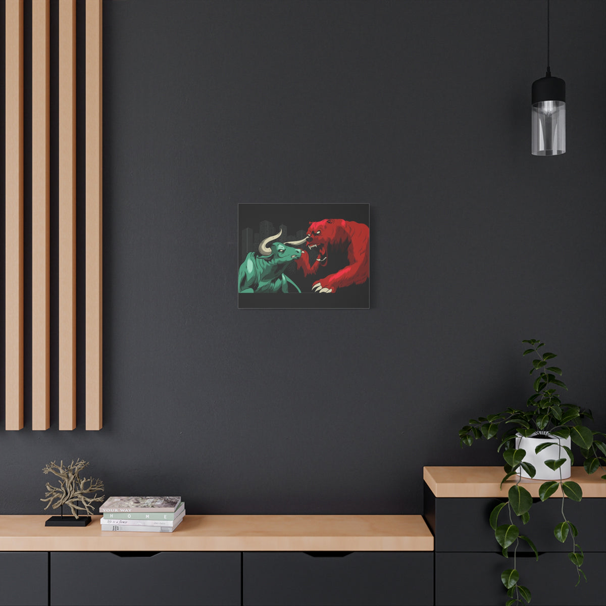 Stock Market Wall Art Bull vs Bear Battling for Wealth Wall Street Trading Art Canvas-Express Your Love Gifts
