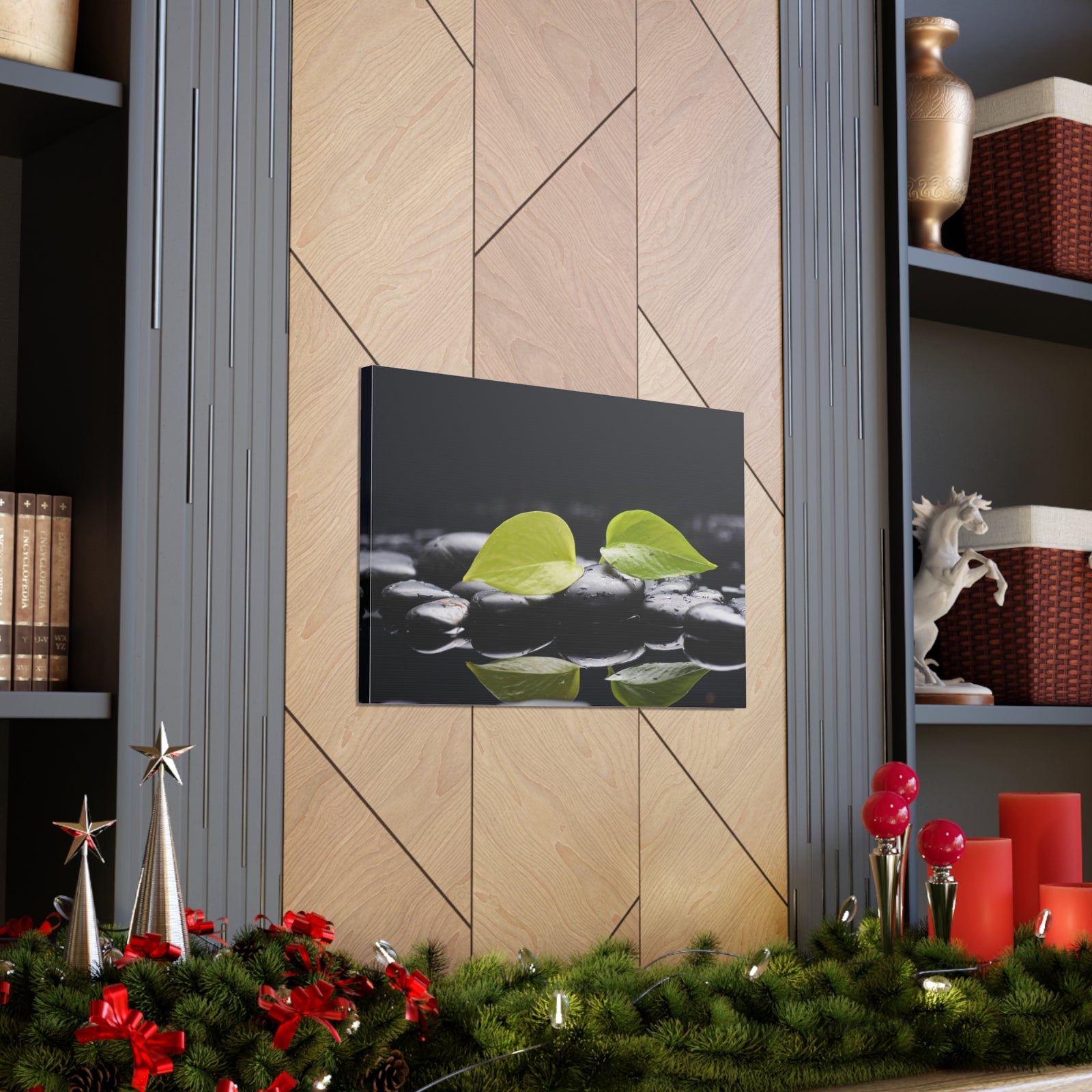 Green Leaf with Stones Forest Floral Nature Photography Canvas Wall Art for Home Decor Ready-to-Hang-Express Your Love Gifts