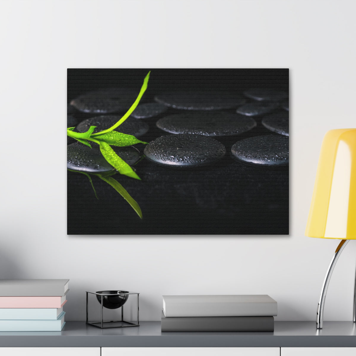 Green Bamboo on Stones Forest Floral Nature Photography Canvas Wall Art for Home Decor Ready-to-Hang-Express Your Love Gifts