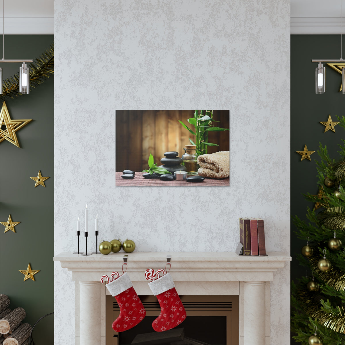 Zen Stones and Bamboo Forest Floral Nature Photography Canvas Wall Art for Home Decor Ready-to-Hang-Express Your Love Gifts