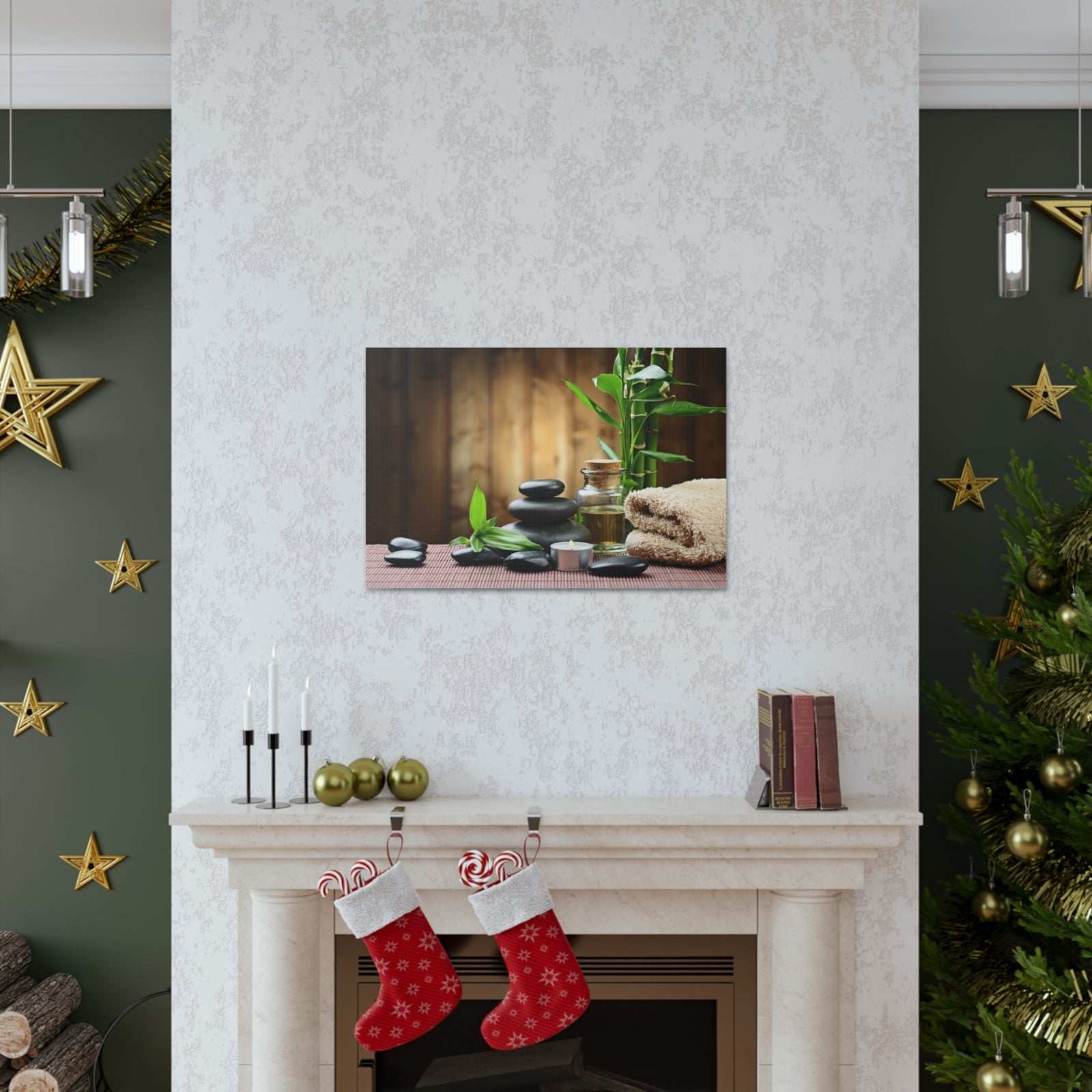 Zen Stones and Bamboo Forest Floral Nature Photography Canvas Wall Art for Home Decor Ready-to-Hang-Express Your Love Gifts