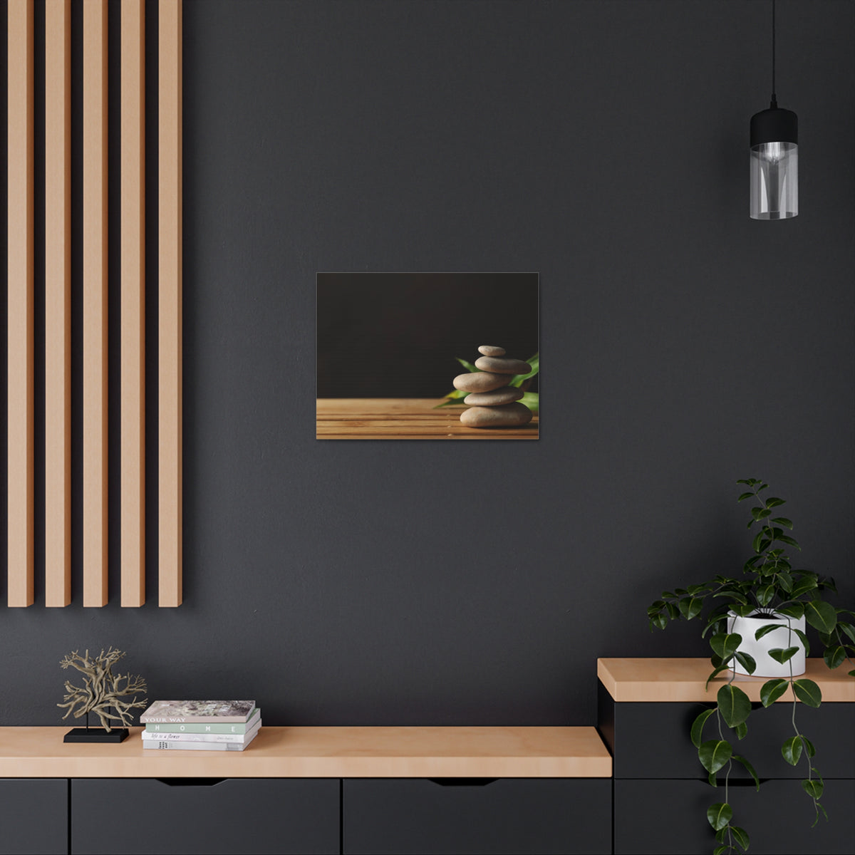 Stones Bamboo Background Forest Floral Nature Photography Canvas Wall Art for Home Decor Ready-to-Hang-Express Your Love Gifts