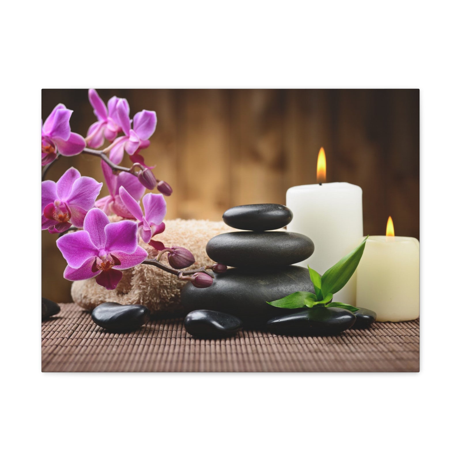 Stones and Bamboo Forest Floral Nature Photography Canvas Wall Art for Home Decor Ready-to-Hang-Express Your Love Gifts