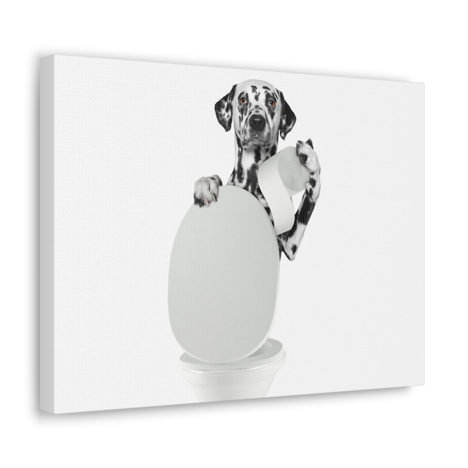 Dalmatian Holding Tissue Sitting On Toilet Funny Canvas Wall Art for Home Decor Ready-to-Hand-Express Your Love Gifts