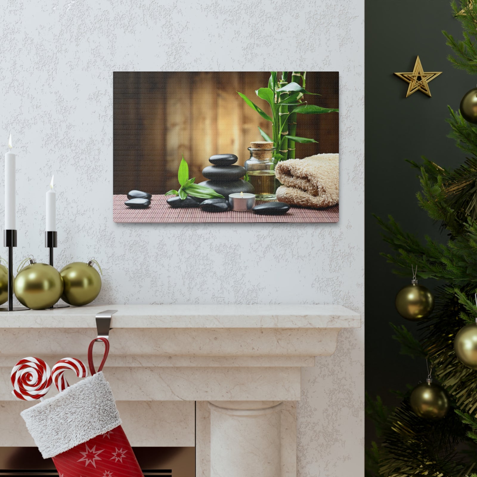 Zen Stones and Bamboo Forest Floral Nature Photography Canvas Wall Art for Home Decor Ready-to-Hang-Express Your Love Gifts