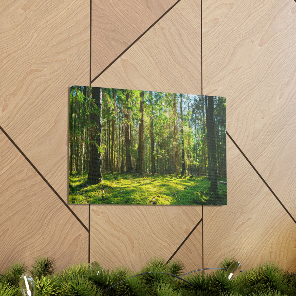 Sunlight Green Forest Tree Nature Wilderness Photography Canvas Wall Art for Home Decor Ready-to-Hang-Express Your Love Gifts