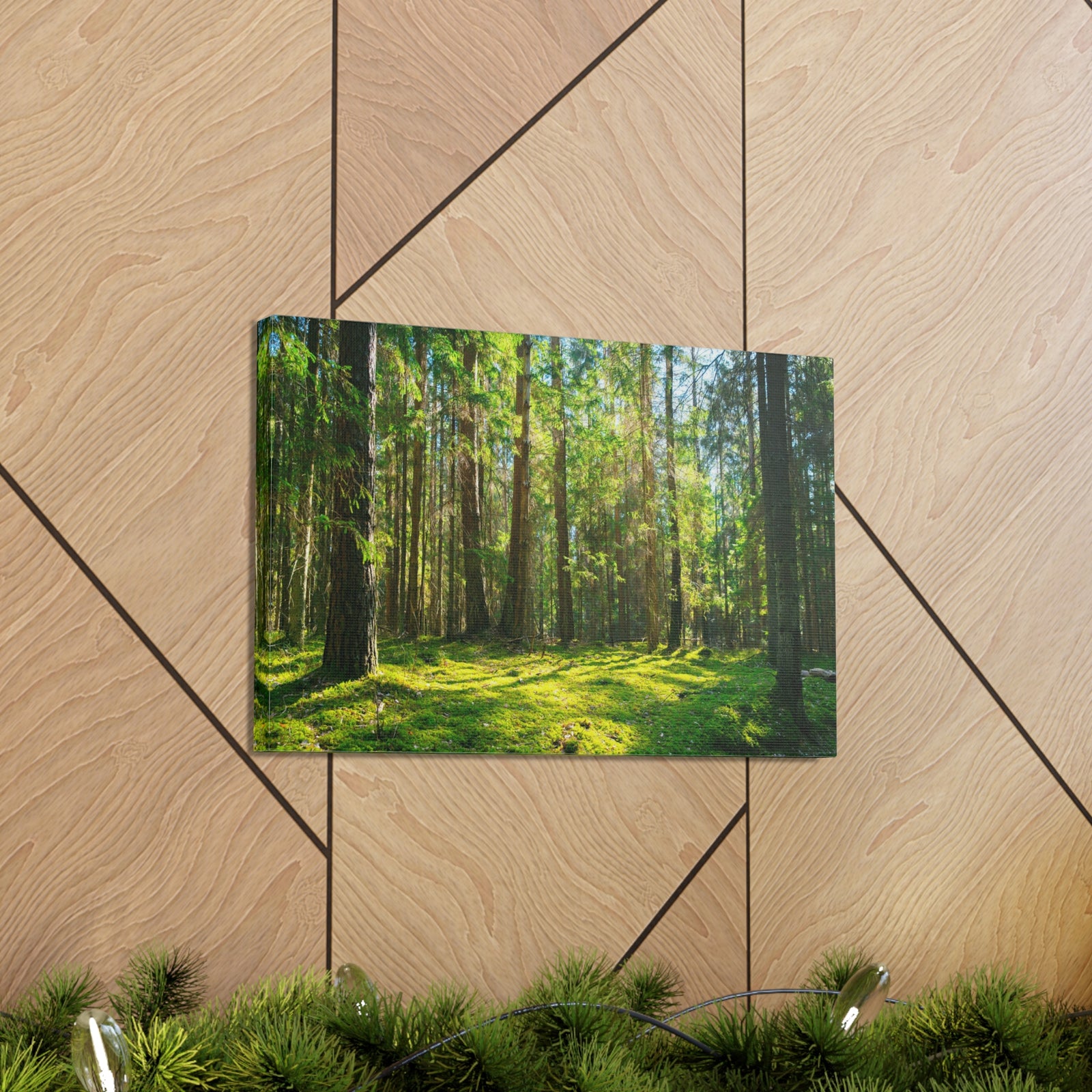 Sunlight Green Forest Tree Nature Wilderness Photography Canvas Wall Art for Home Decor Ready-to-Hang-Express Your Love Gifts