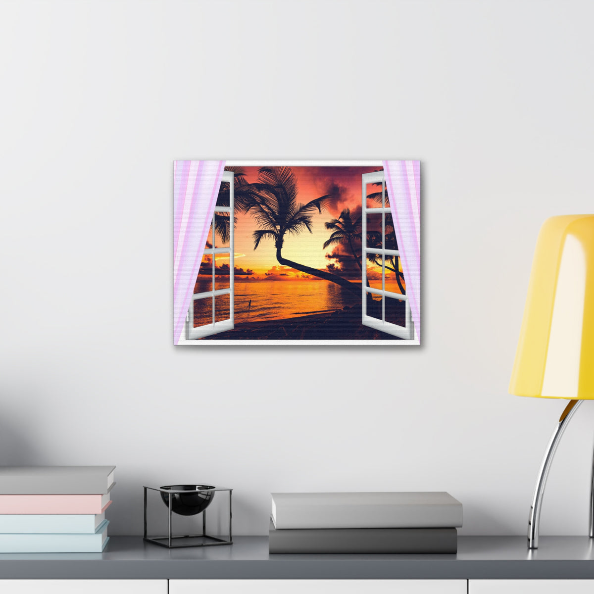 Window Open View Sea Sunset Sun In The Clouds Ocean Canvas Wall Art for Home Decor Ready-to-Hang-Express Your Love Gifts