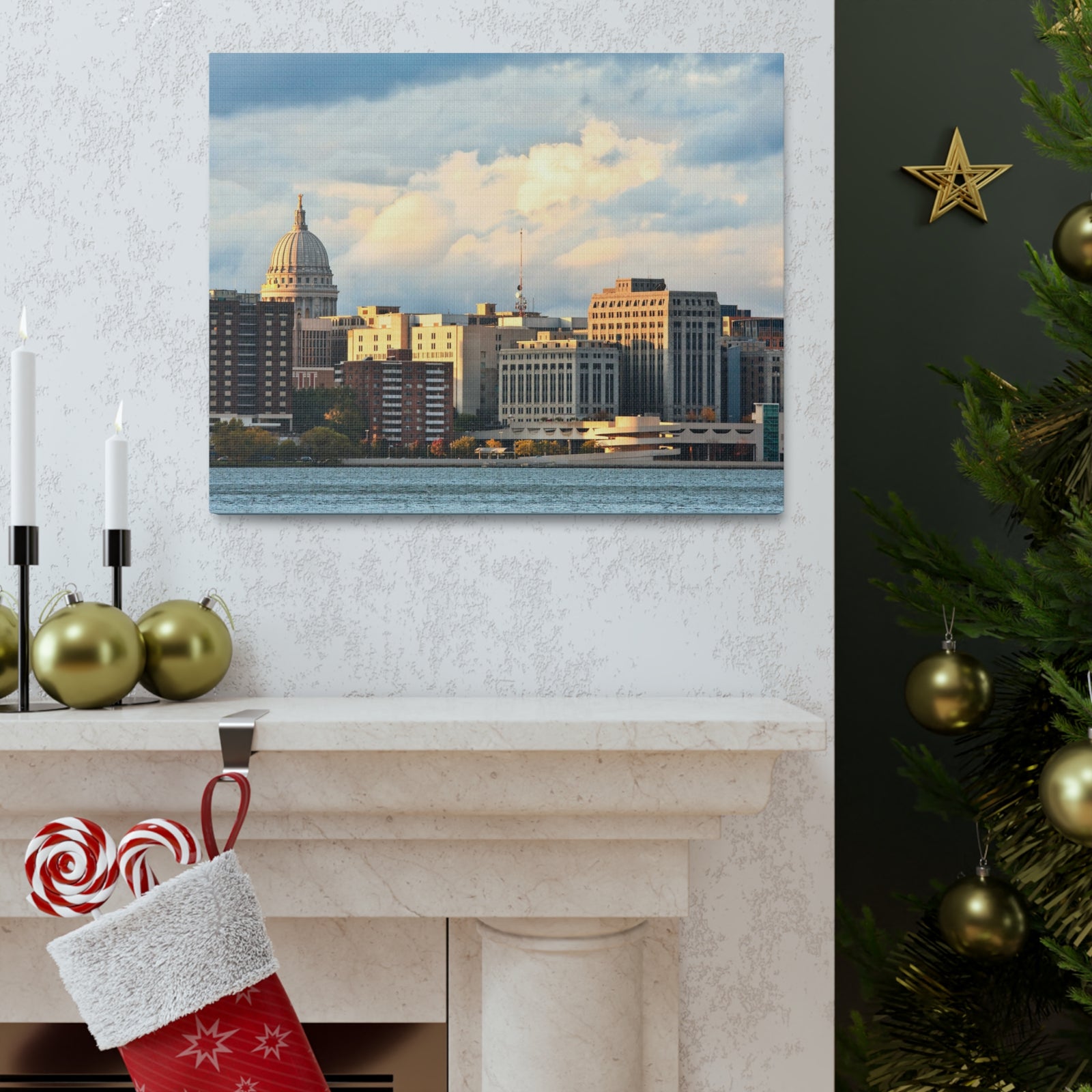 Madison Skyline Daytime Canvas Artwork High-Quality Breathtaking Stunning Cityscape for Home Decor Ready to Hang-Express Your Love Gifts