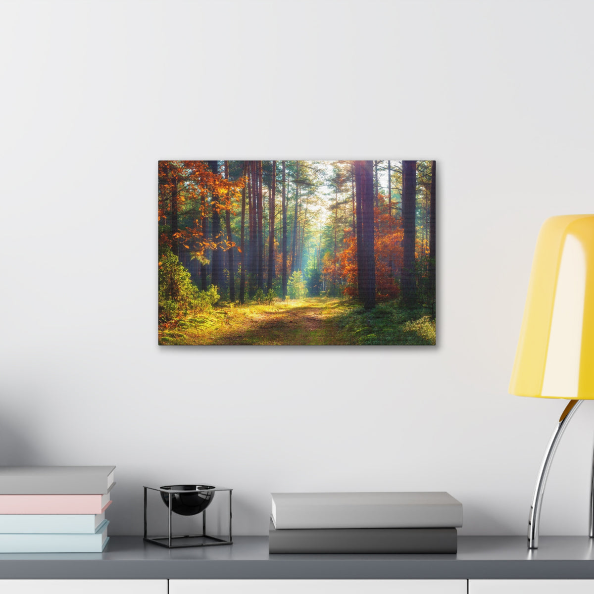 Autumn Forest Sunlight Shine Orange Tree Nature Wilderness Photography Canvas Wall Art for Home Decor Ready-to-Hang-Express Your Love Gifts