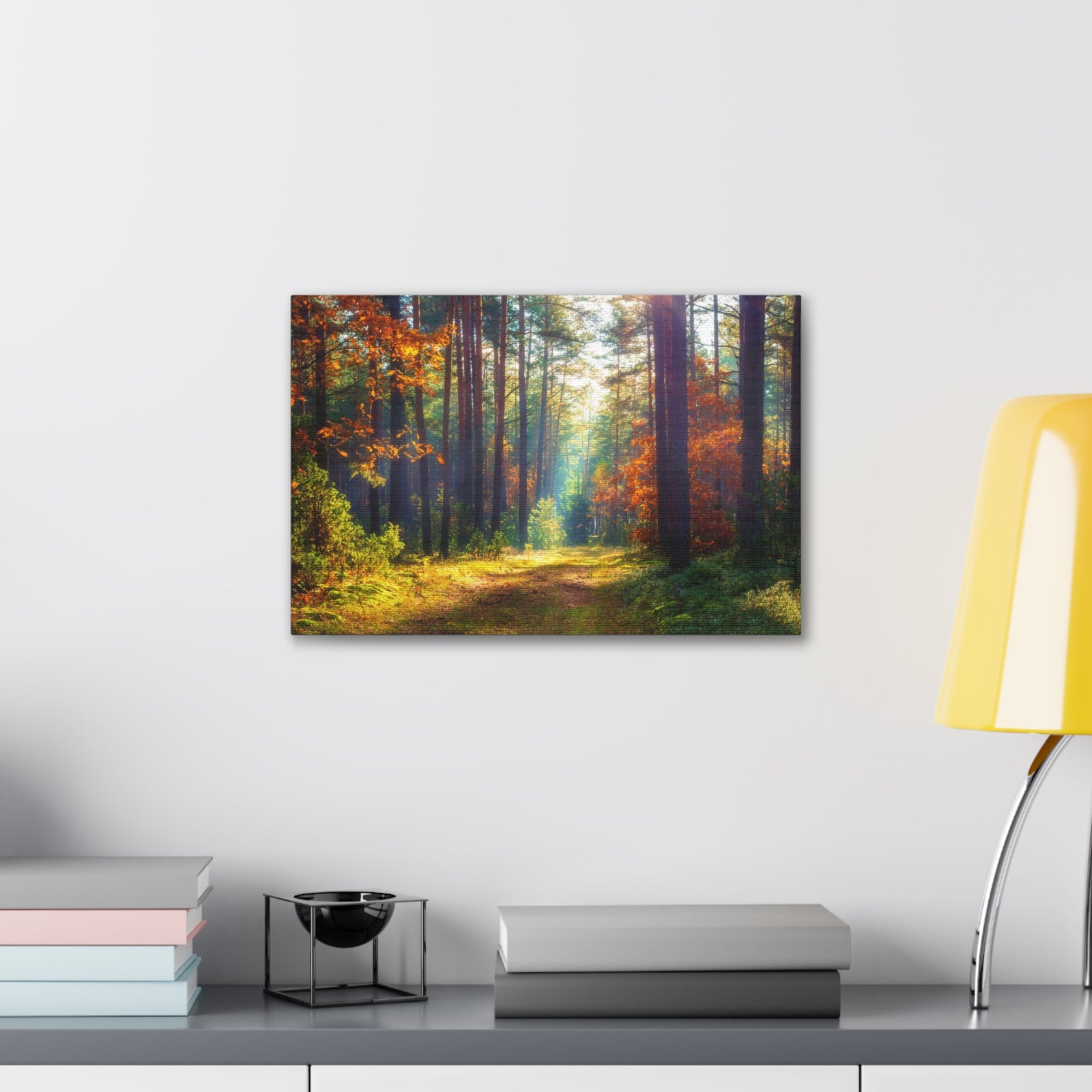 Autumn Forest Sunlight Shine Orange Tree Nature Wilderness Photography Canvas Wall Art for Home Decor Ready-to-Hang-Express Your Love Gifts