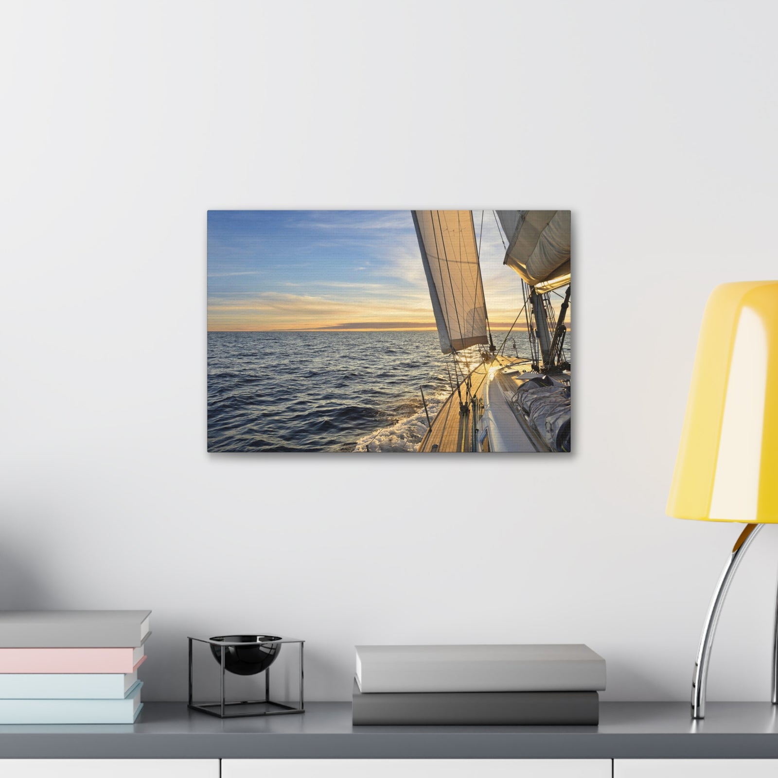 Sailboat Sailing In The Sea At Sunset Ocean Canvas Wall Art for Home Decor Ready-to-Hang-Express Your Love Gifts