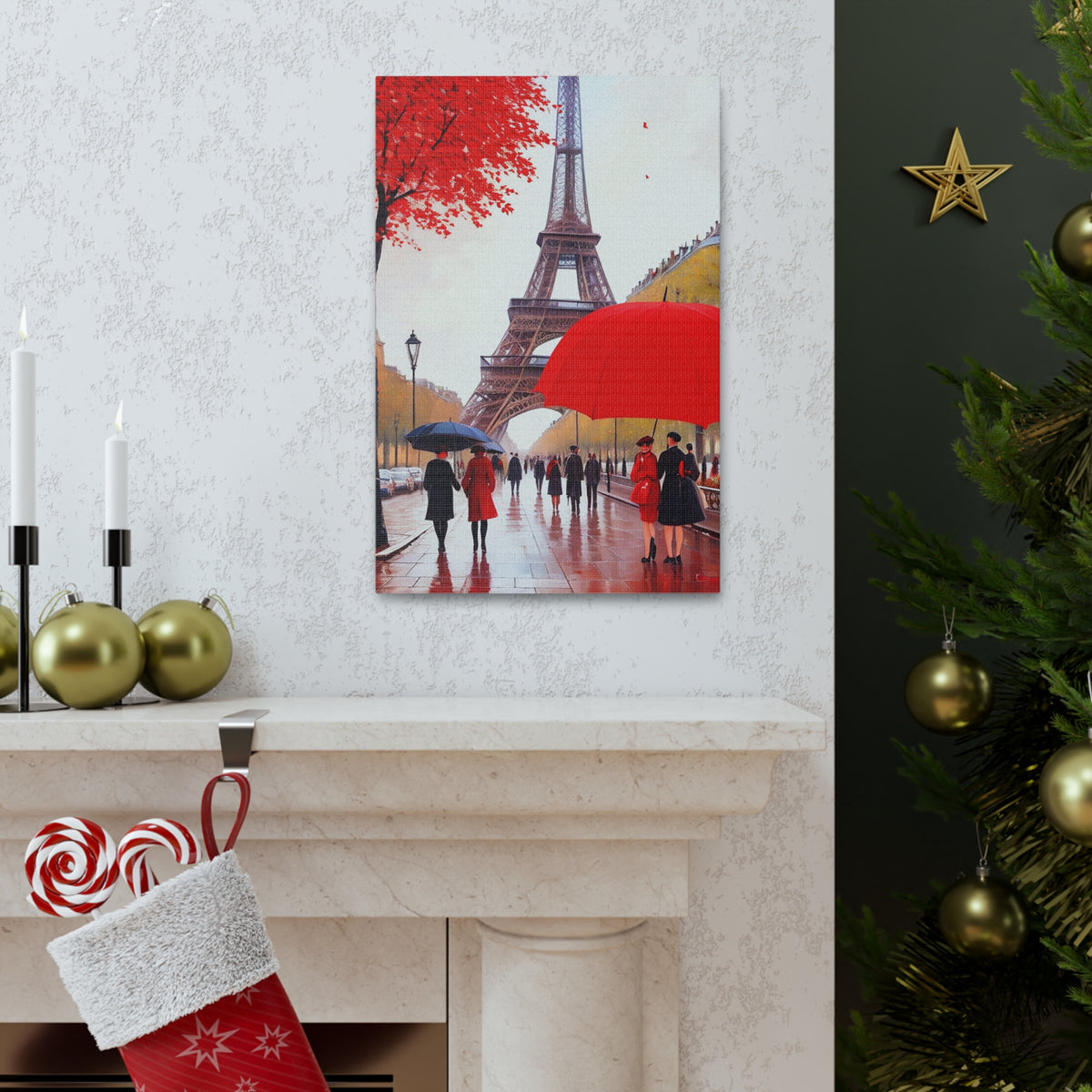Eiffel Tower Big Red Umbrella Paris France Canvas Artwork High-Quality Breathtaking French City for Home Decor Ready to Hang-Express Your Love Gifts