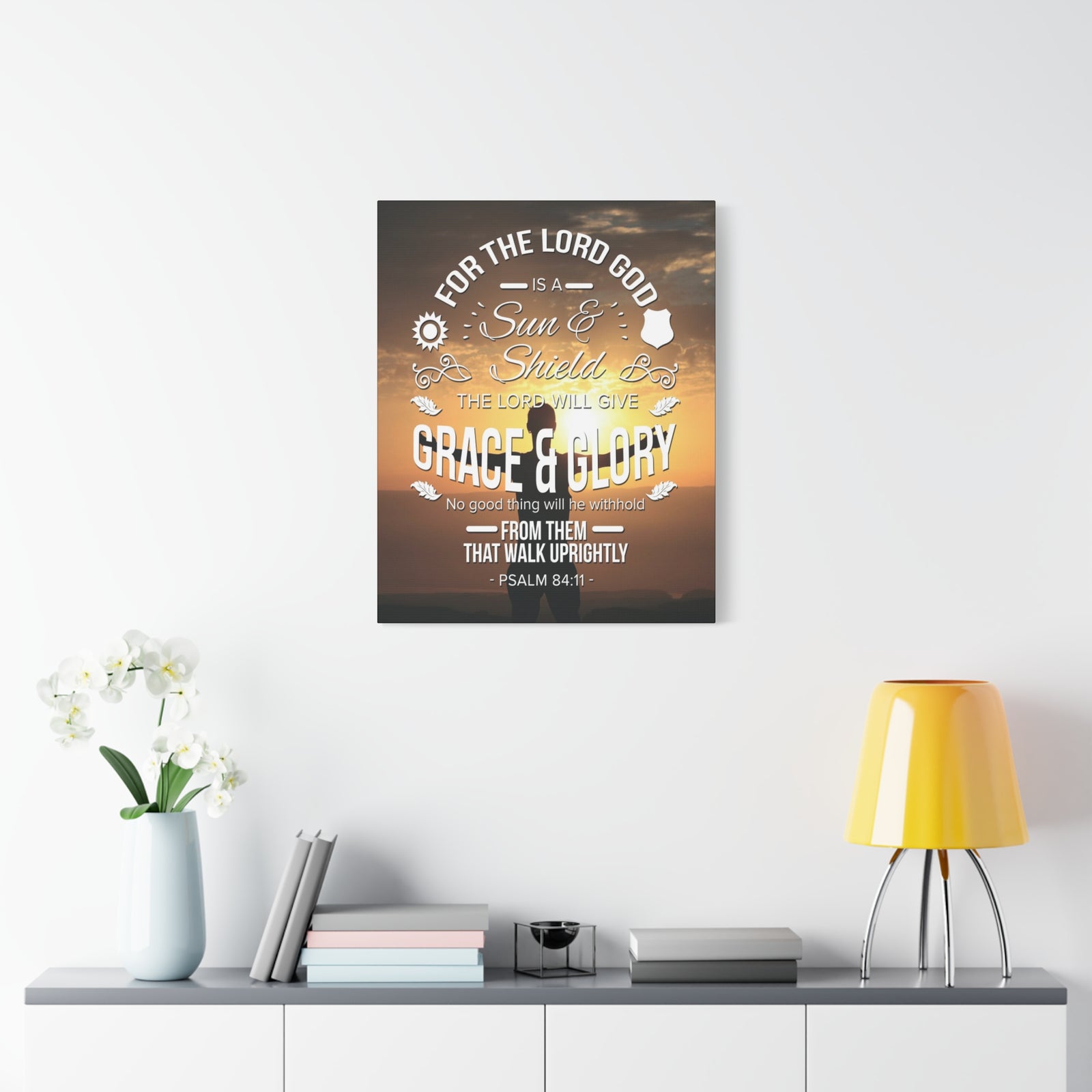 Scripture Canvas Grace And Glory Psalm 84:11 Christian Wall Art Bible Verse Print Ready to Hang-Express Your Love Gifts