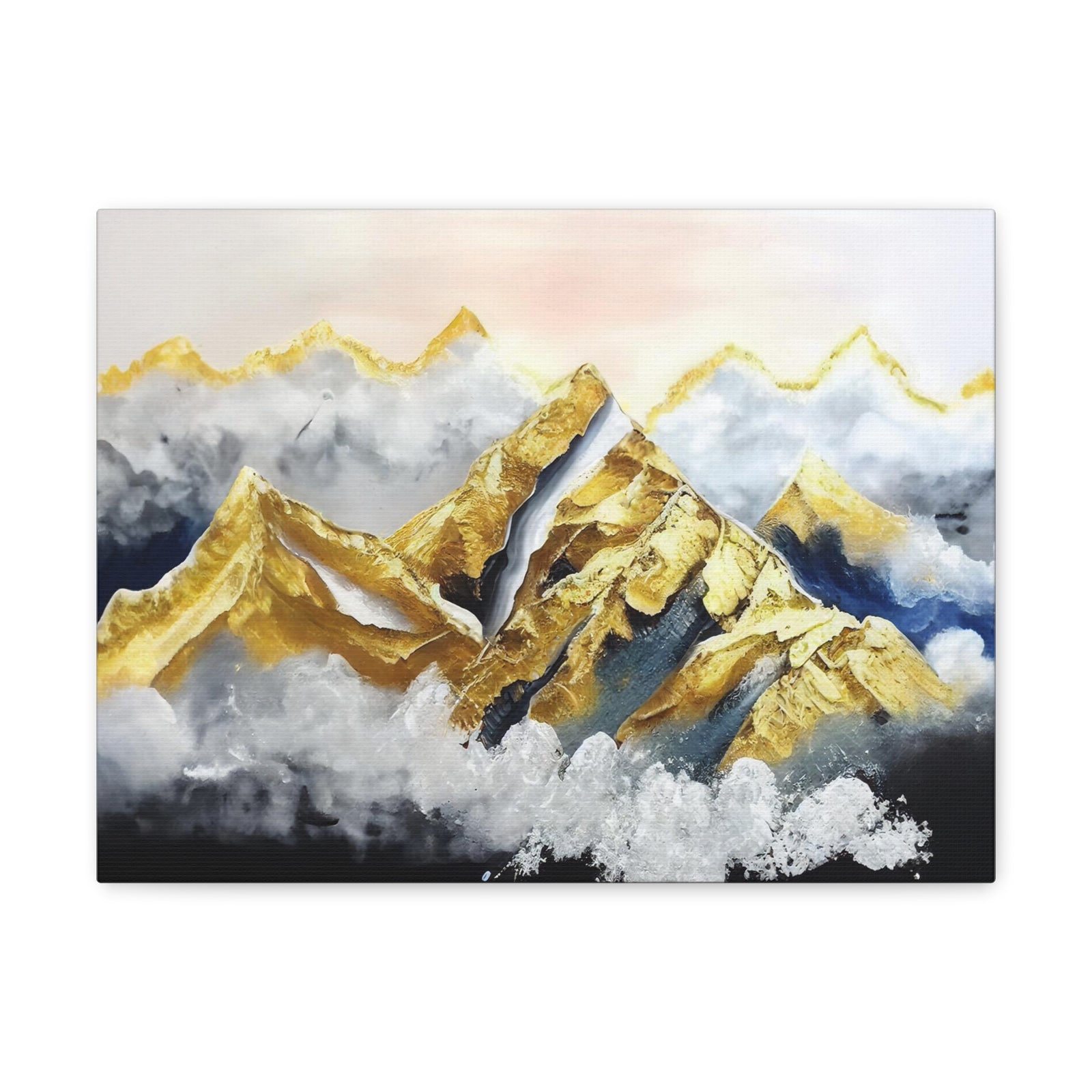 Landscape White Gold and Blue Mountains Painting Canvas Wall Art for Home Decor Ready-to-Hang-Express Your Love Gifts