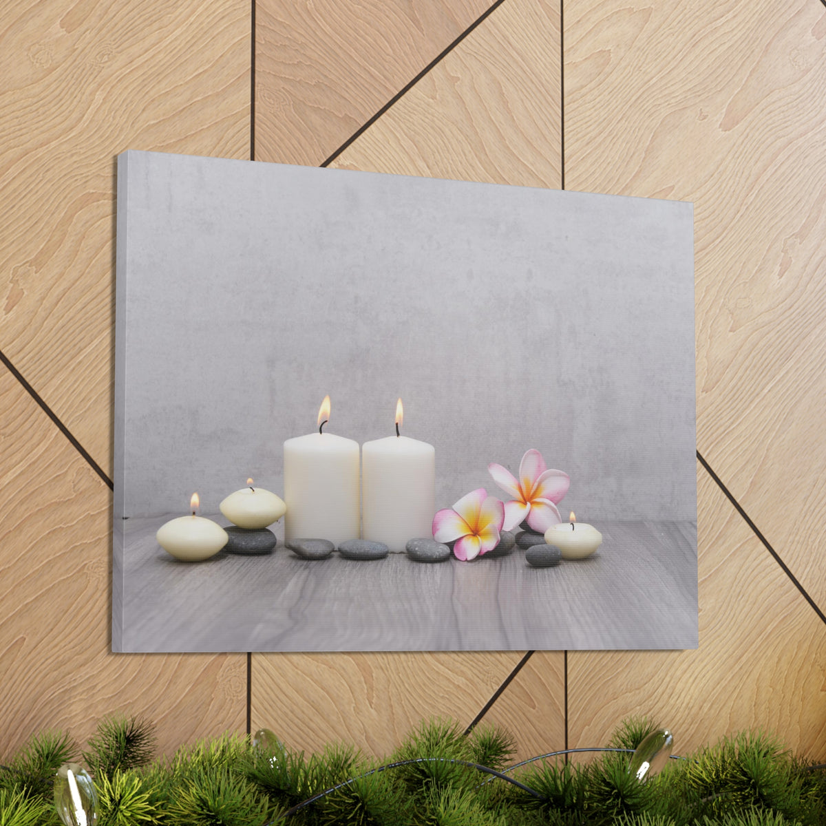 Pink Frangipani and Candle Forest Floral Nature Photography Canvas Wall Art for Home Decor Ready-to-Hang-Express Your Love Gifts