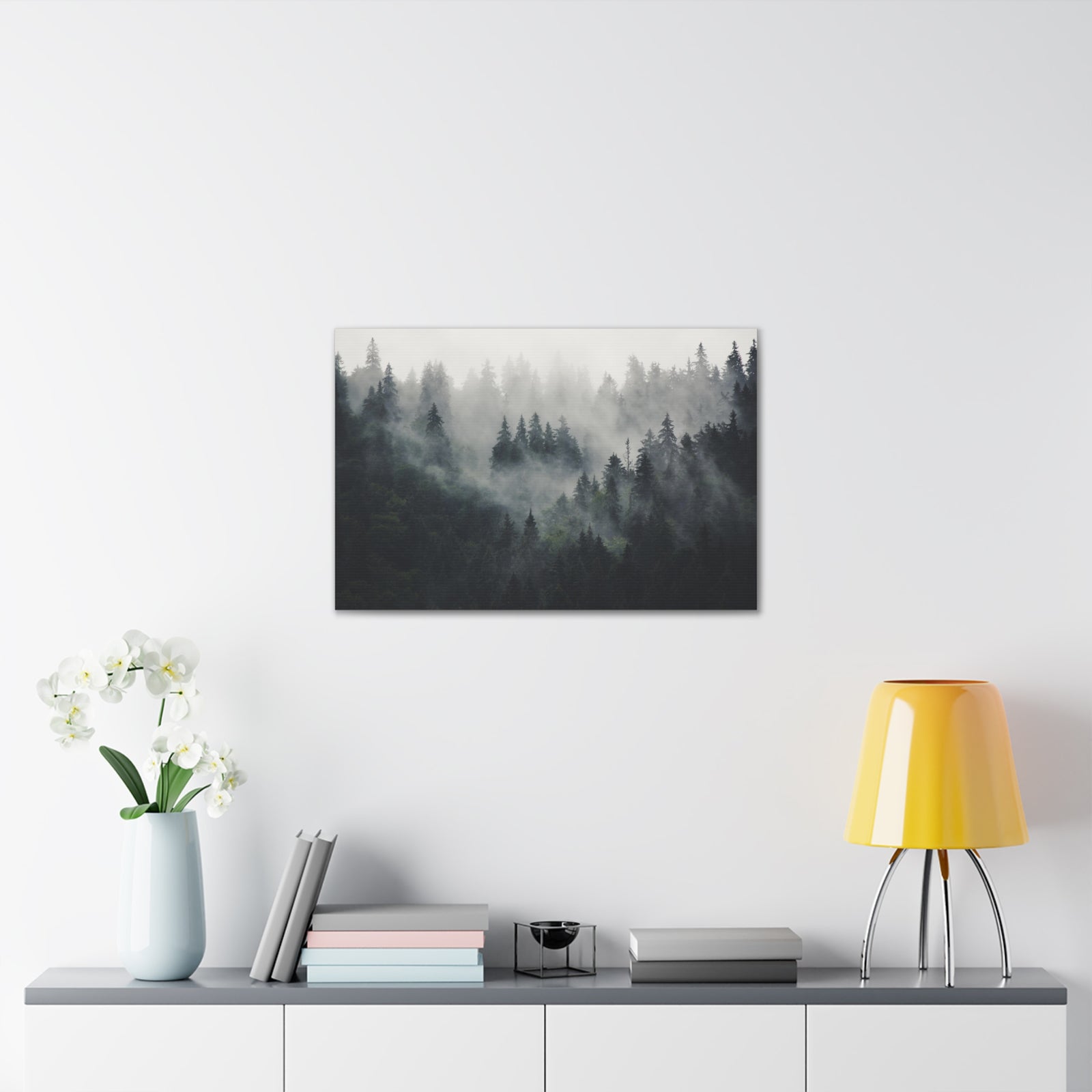 Misty Pine Tree Green Forest Nature Wilderness Photography Canvas Wall Art for Home Decor Ready-to-Hang-Express Your Love Gifts