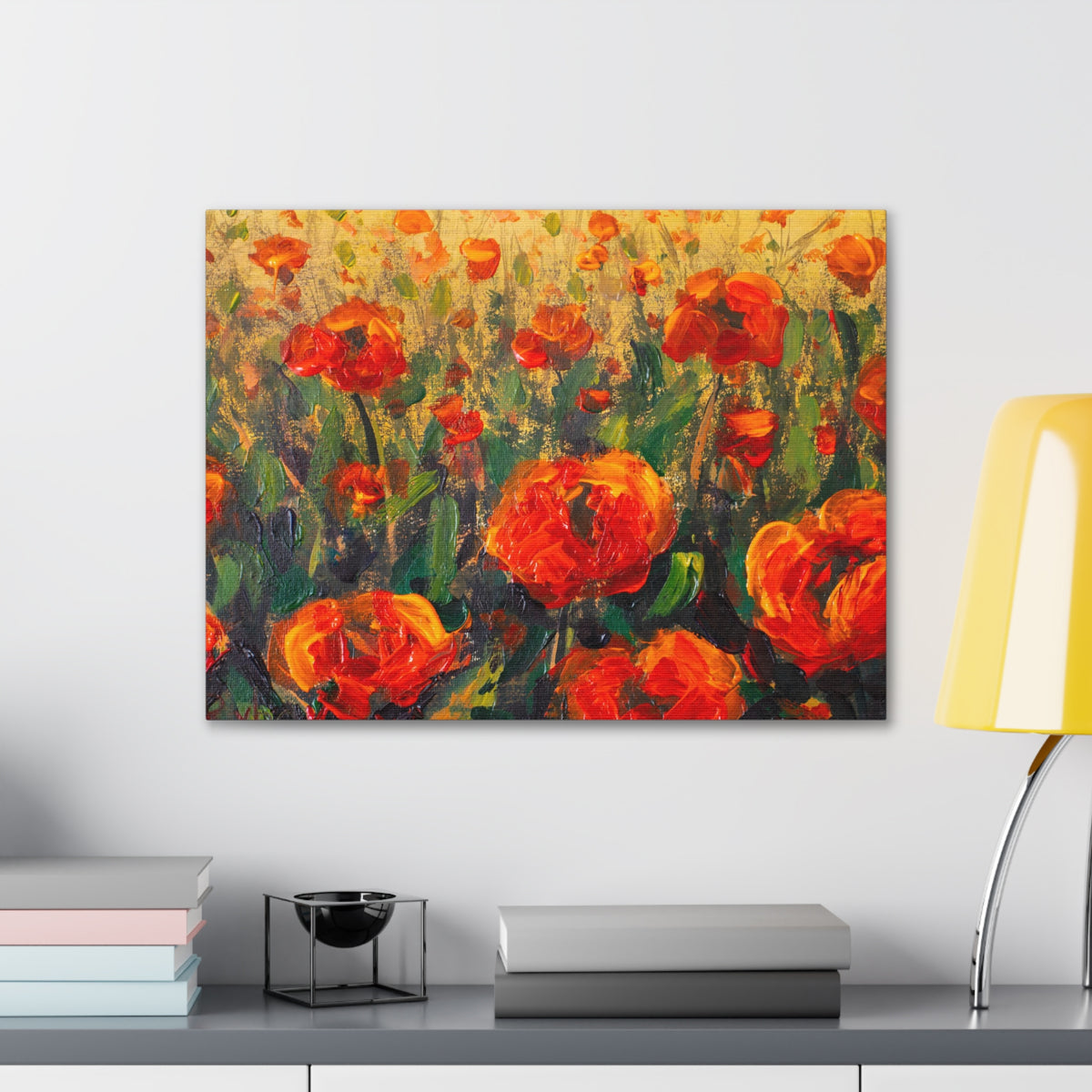 Red Large Poppies In Green Grass Flower Canvas Wall Art for Home Decor Ready-to-Hang-Express Your Love Gifts