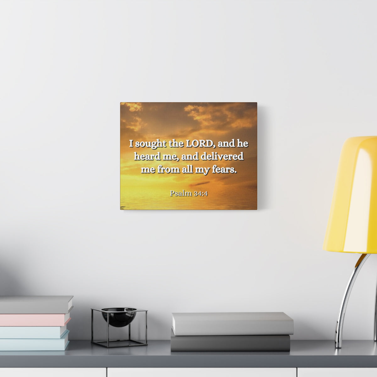 Scripture Canvas All My Fears Psalms 34:4 Christian Wall Art Bible Verse Print Ready to Hang-Express Your Love Gifts