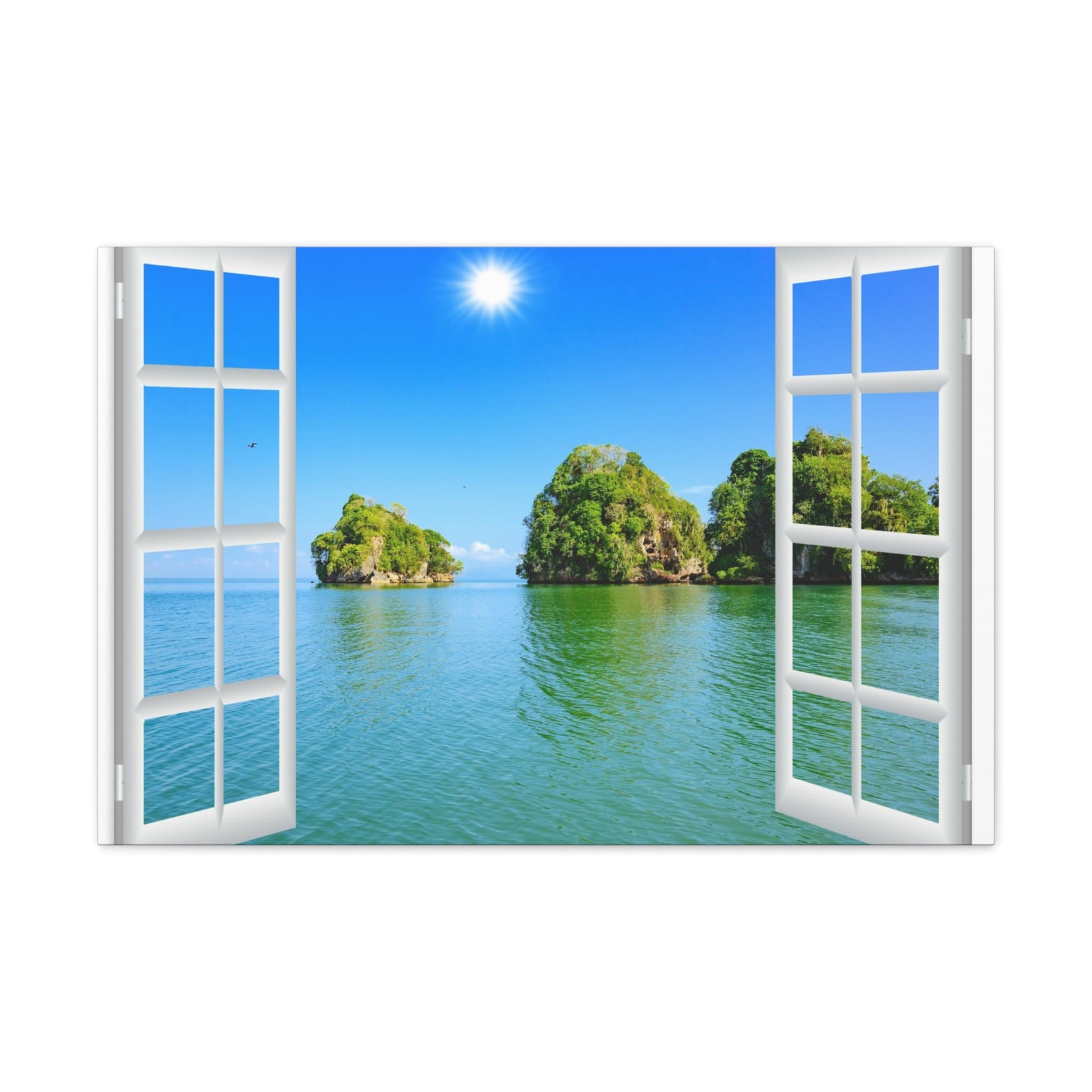 Canvas Print Wall Art Window Sea Islands View Nature Photography Realism Scenic Landscape Colorful Multicolor for Home Decor Ready to Hang-Express Your Love Gifts