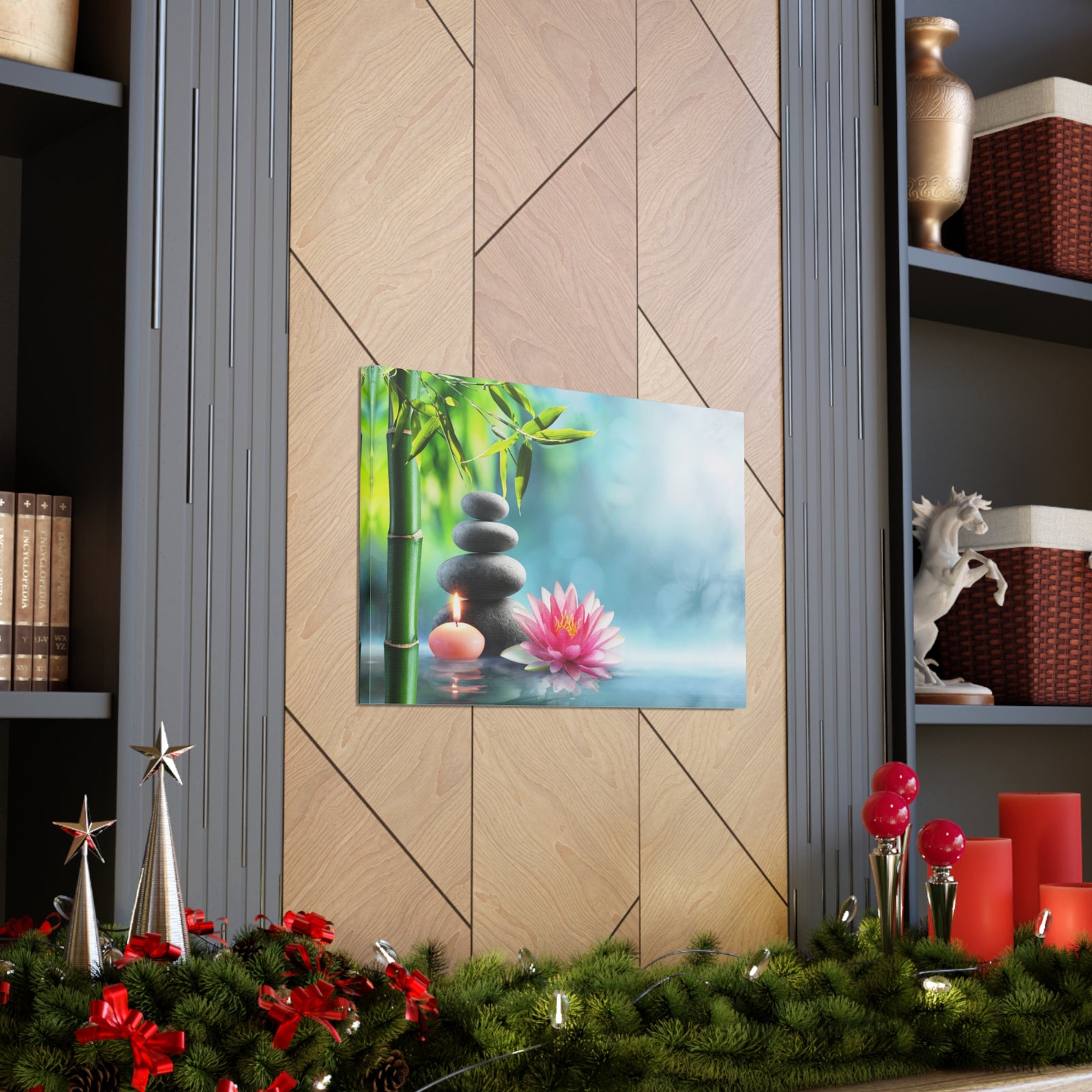 Massage Stones and Waterlily Forest Floral Nature Photography Canvas Wall Art for Home Decor Ready-to-Hang-Express Your Love Gifts